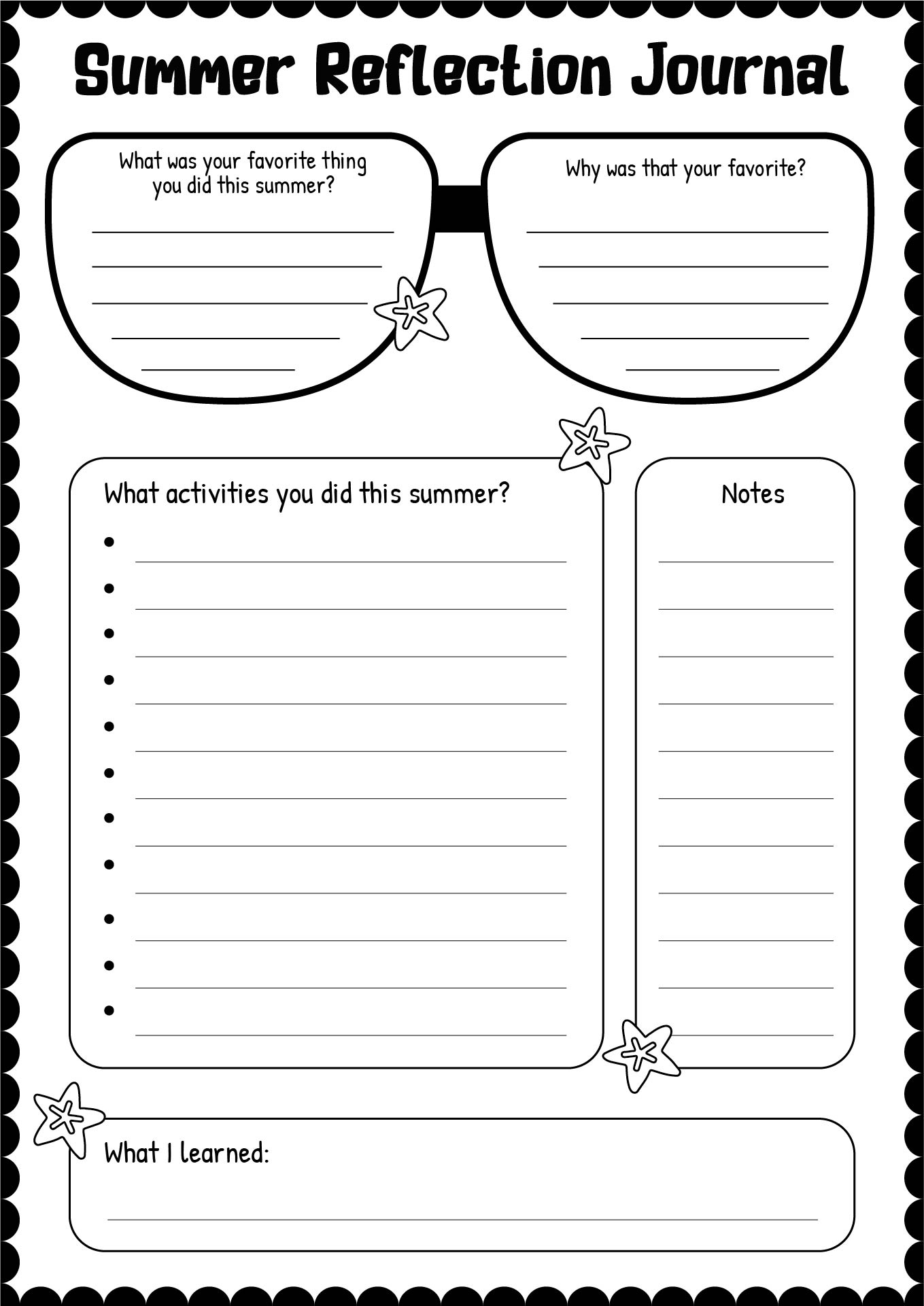 Summer Reflection Journal Printable
