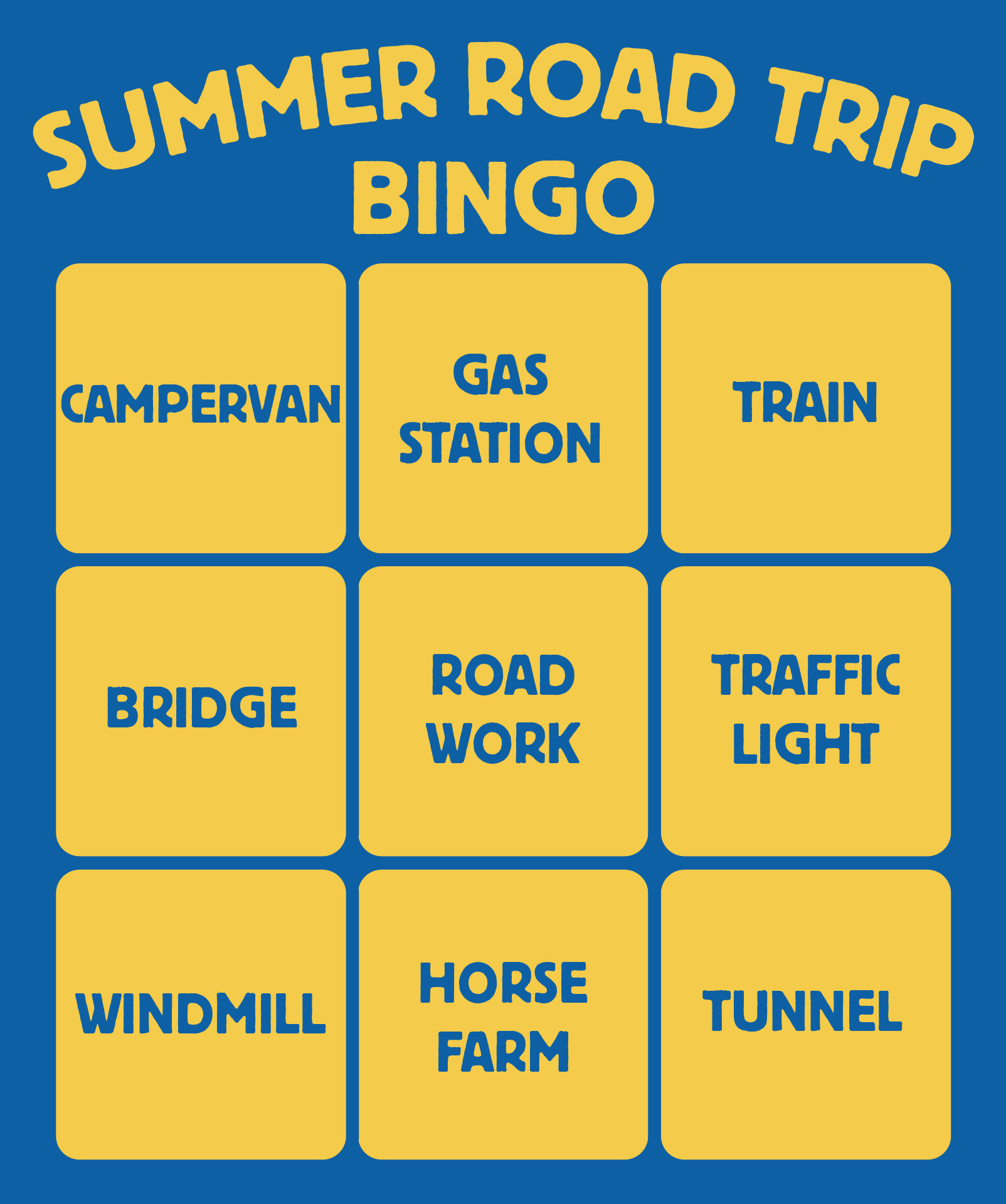 Summer Road Trip Bingo Printables