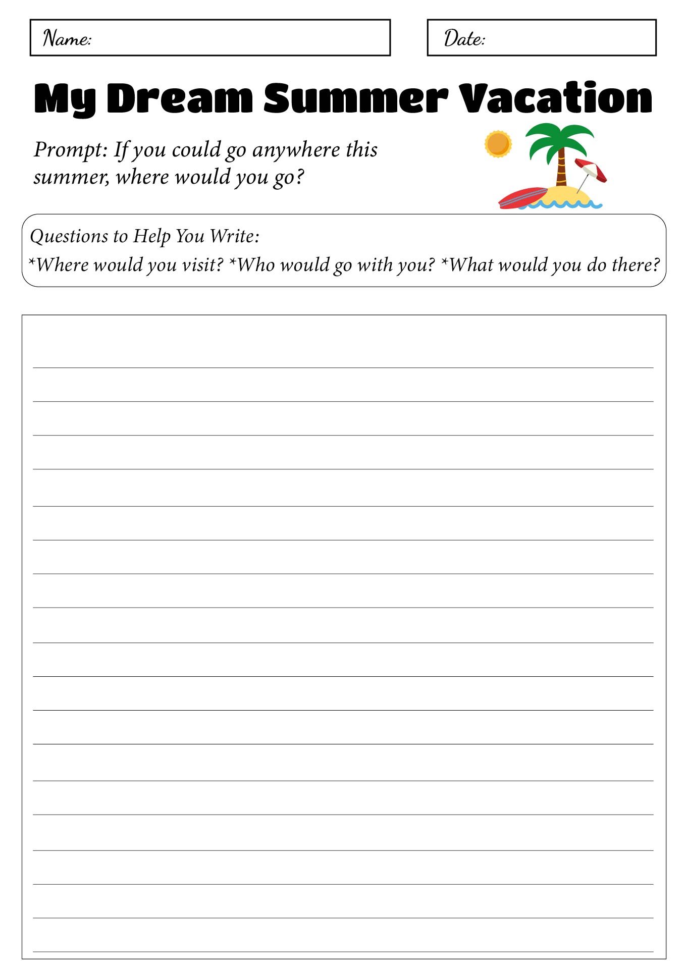 Summer Vacation Writing Prompt Worksheets Summer Vacation Writing Prompt Worksheets