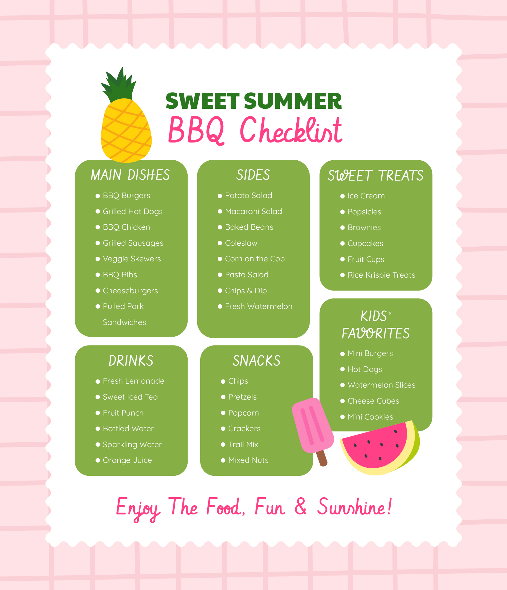Sweet Summer BBQ Menu Printable