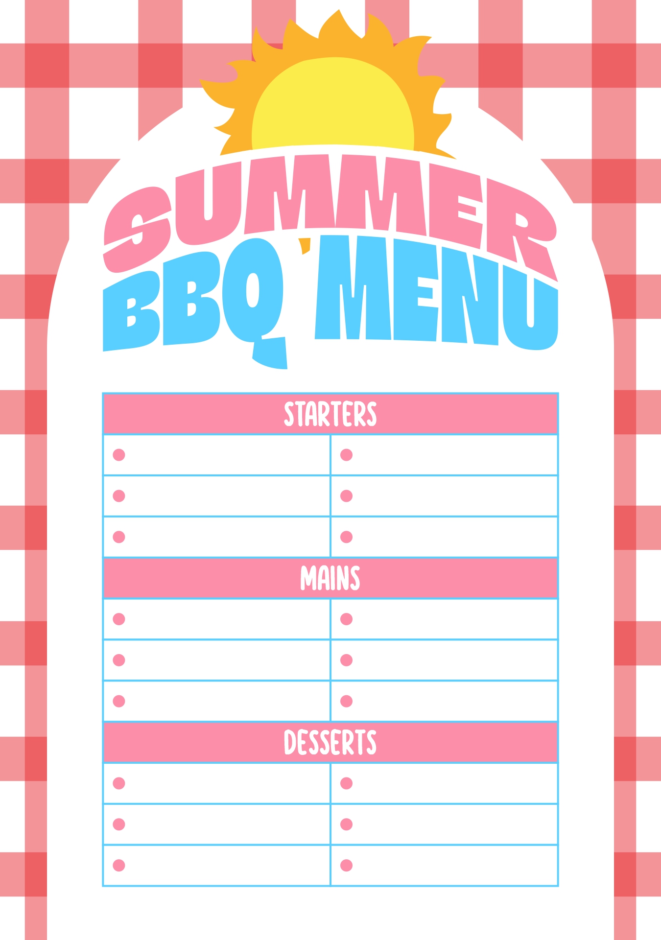 Sweet Summer BBQ Menu Printable