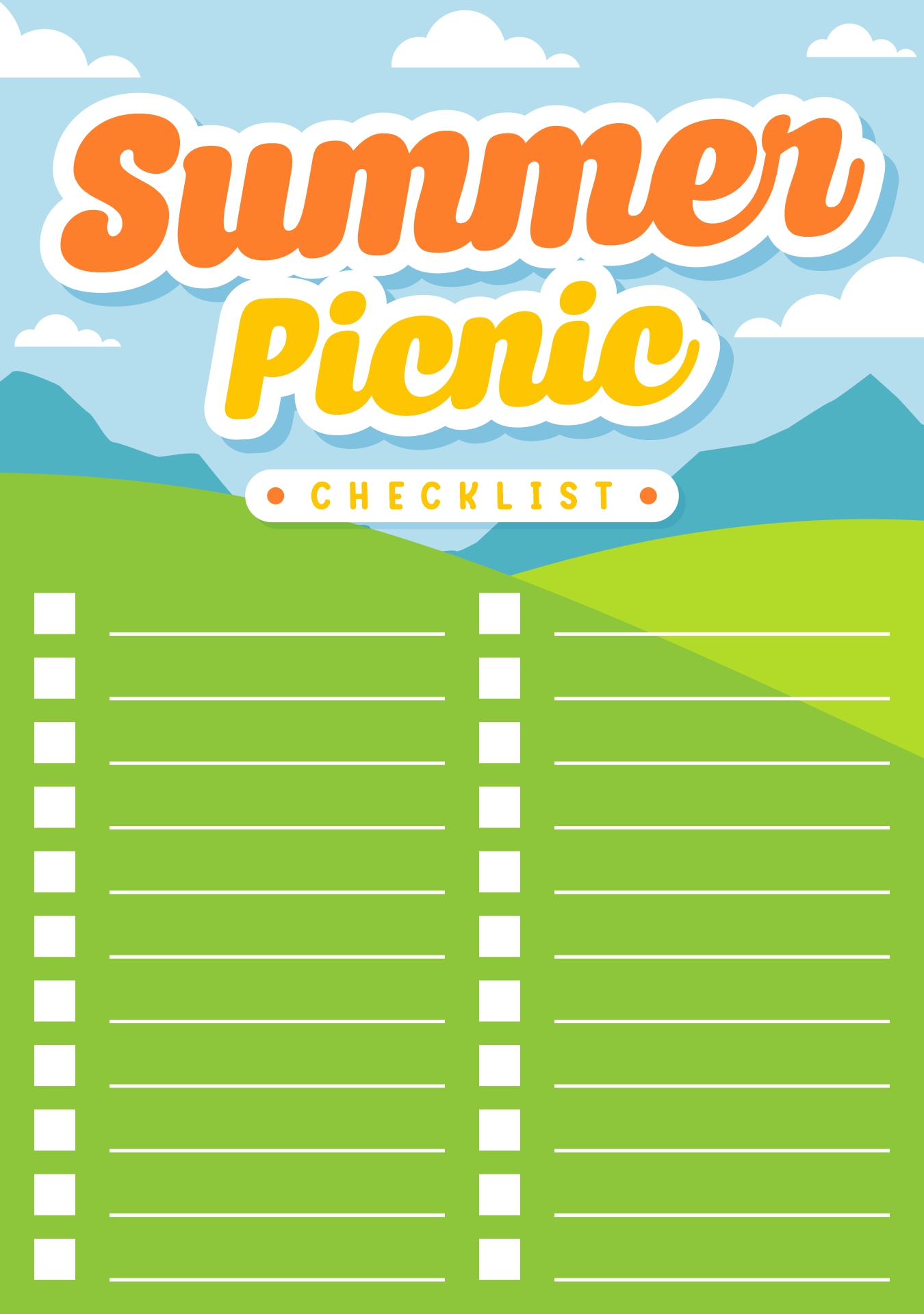 Sweet Summer Picnic Checklist Printable