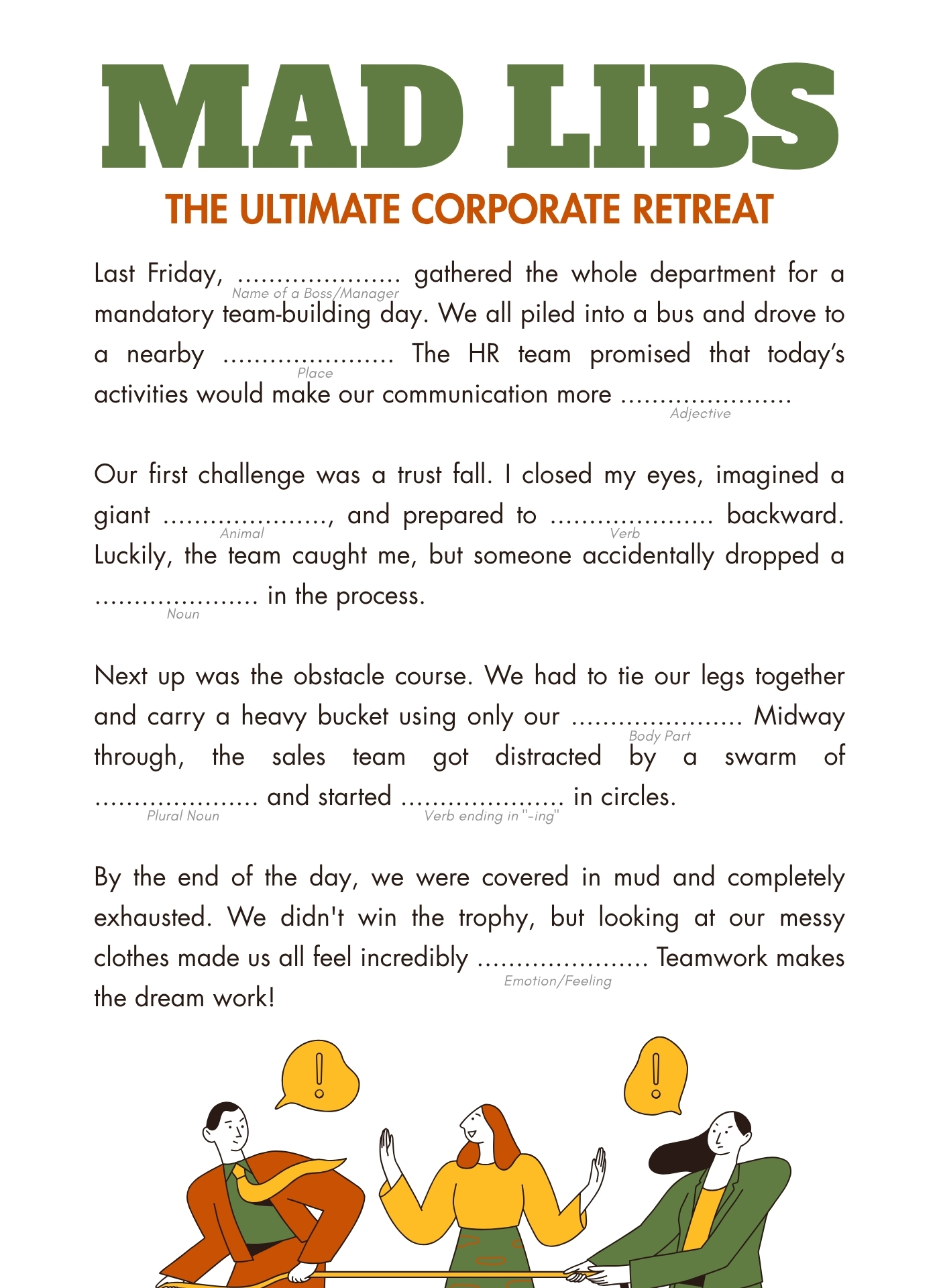 Team Building Mad Libs Printable