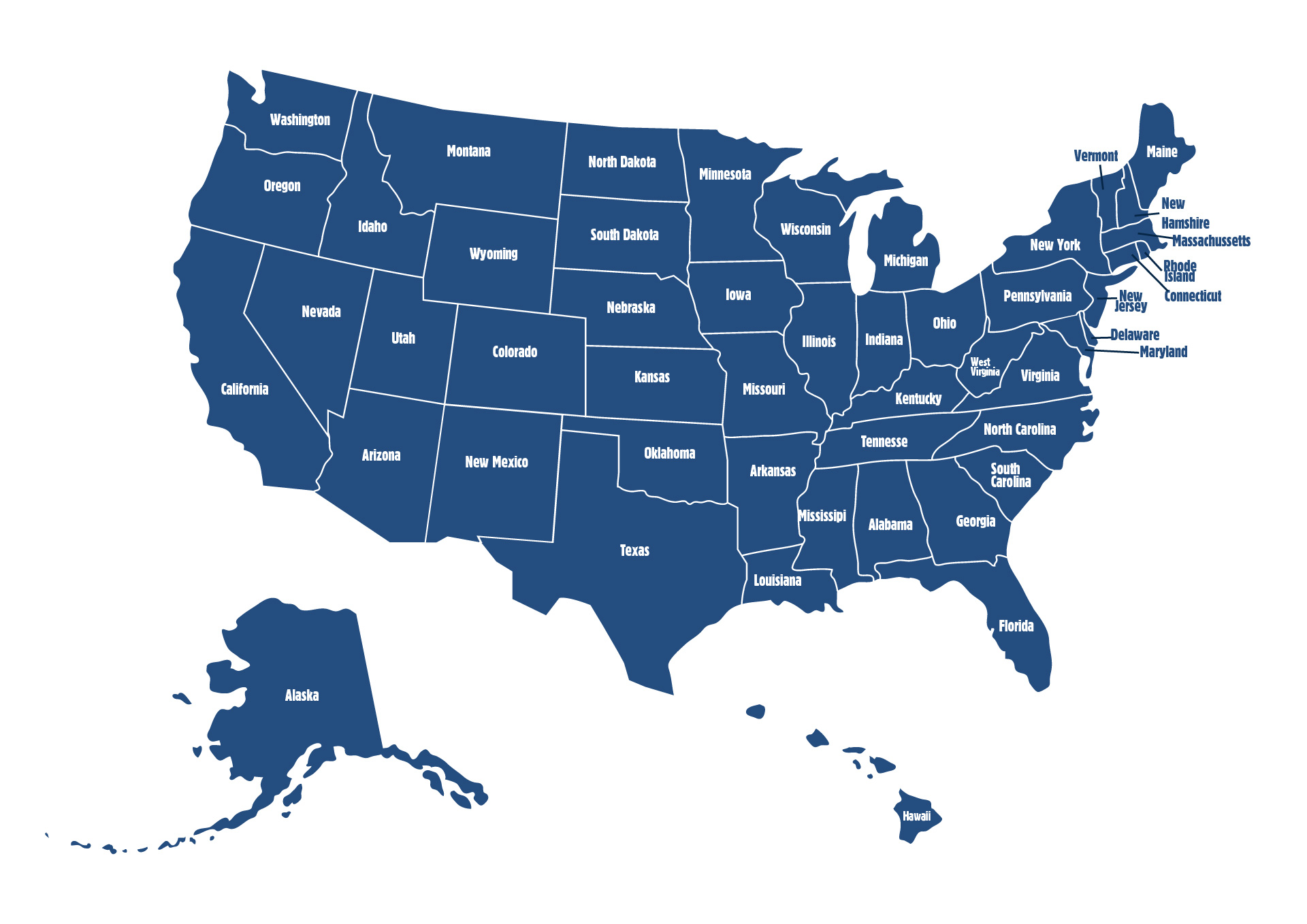 USA States Labeled Printable Maps