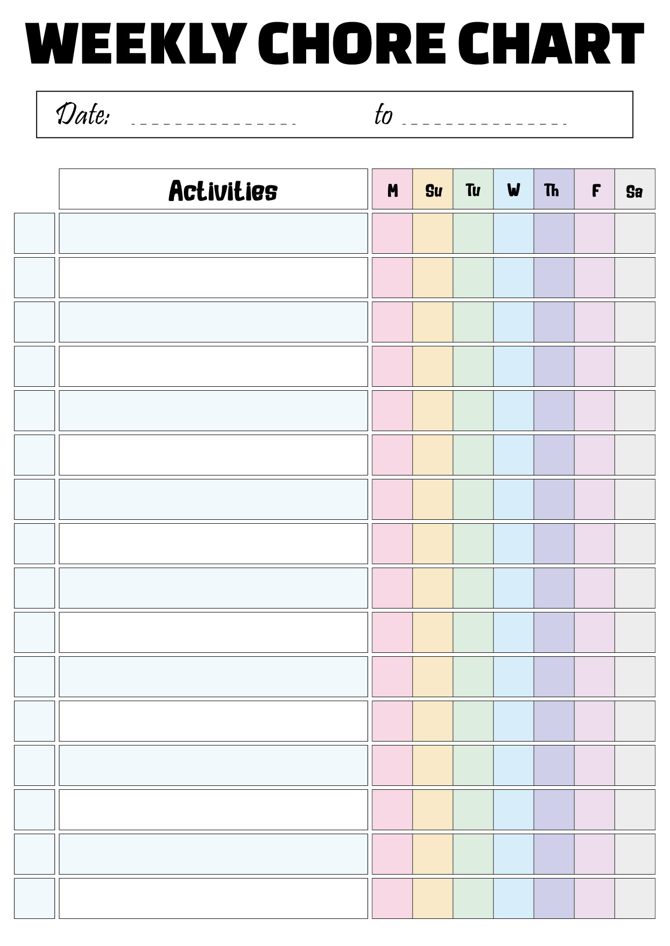 Weekly Chore Schedule Printable