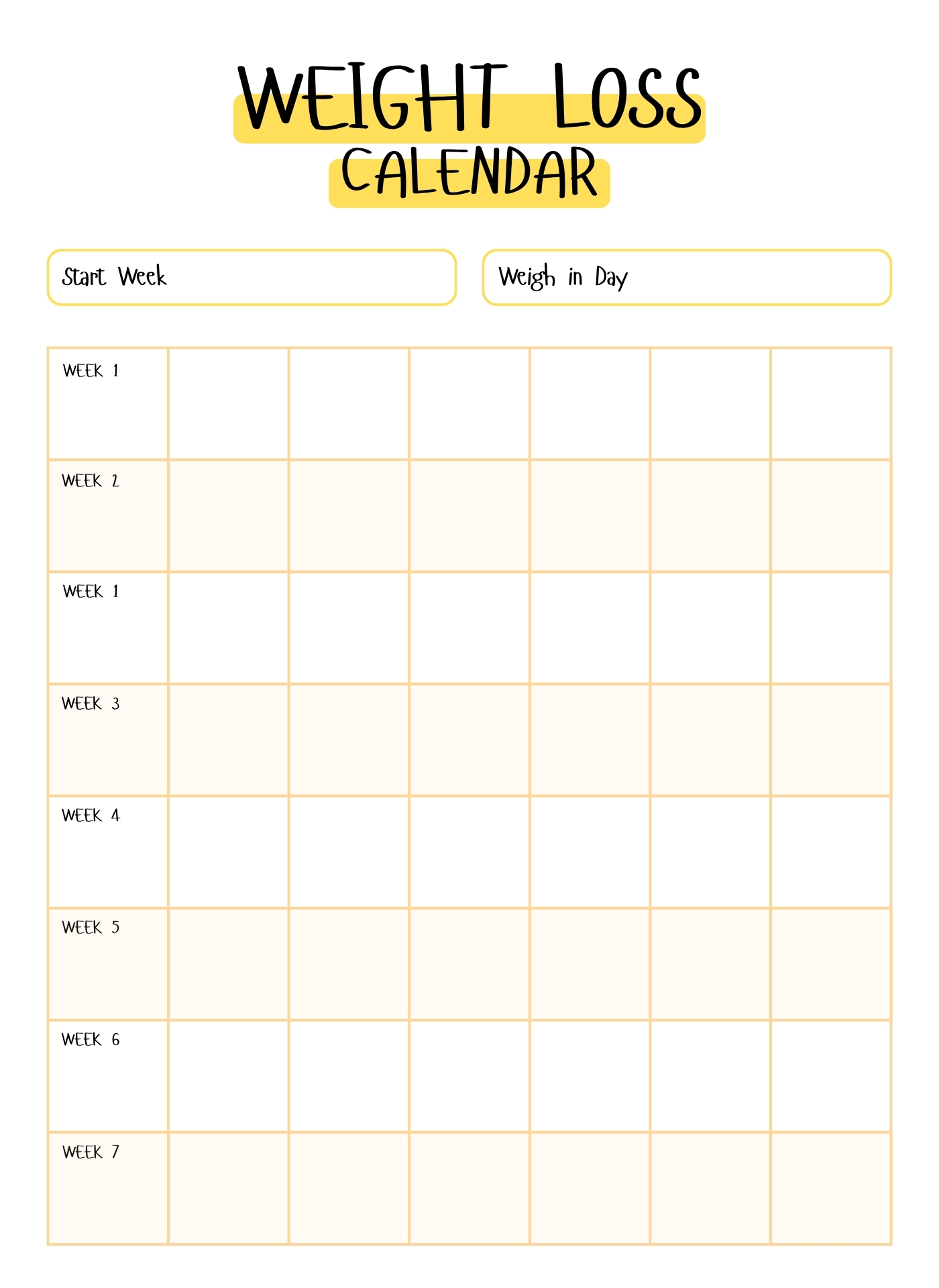 Weekly Weight Loss Progress Journal Printable