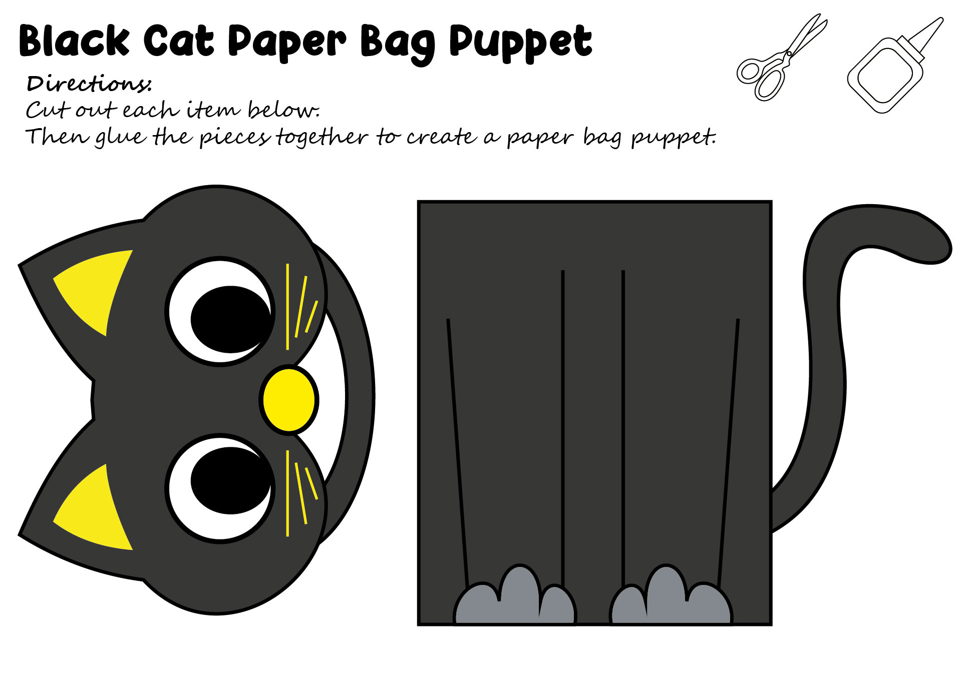 Halloween Black Cat Paper Bag Puppet Printable