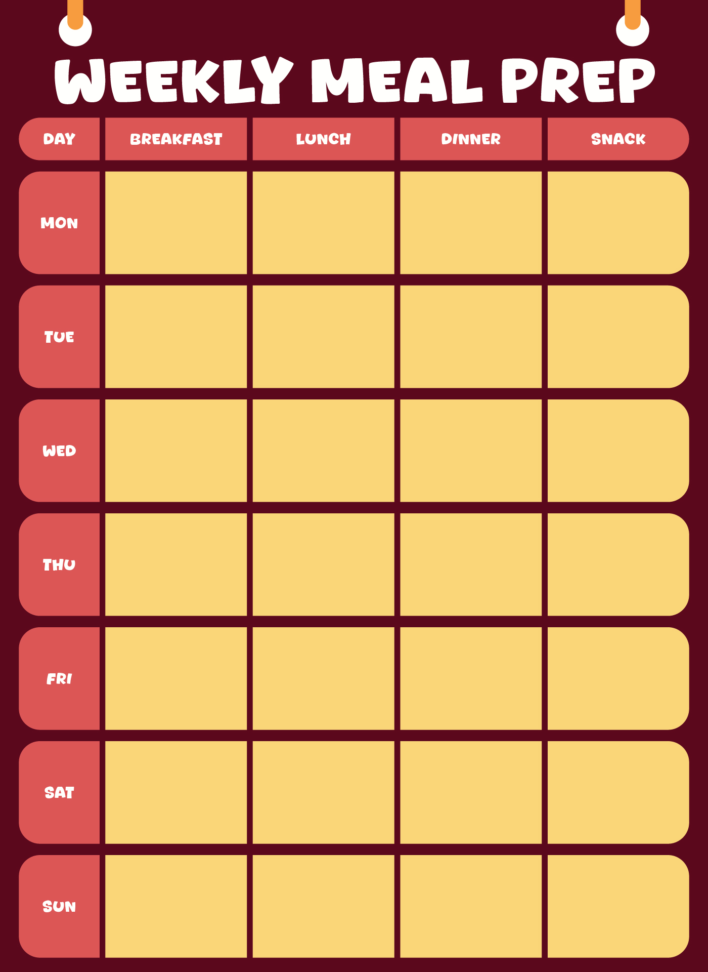 Meal Prep Weekly Chart Printable Meal Prep Weekly Chart Printable
