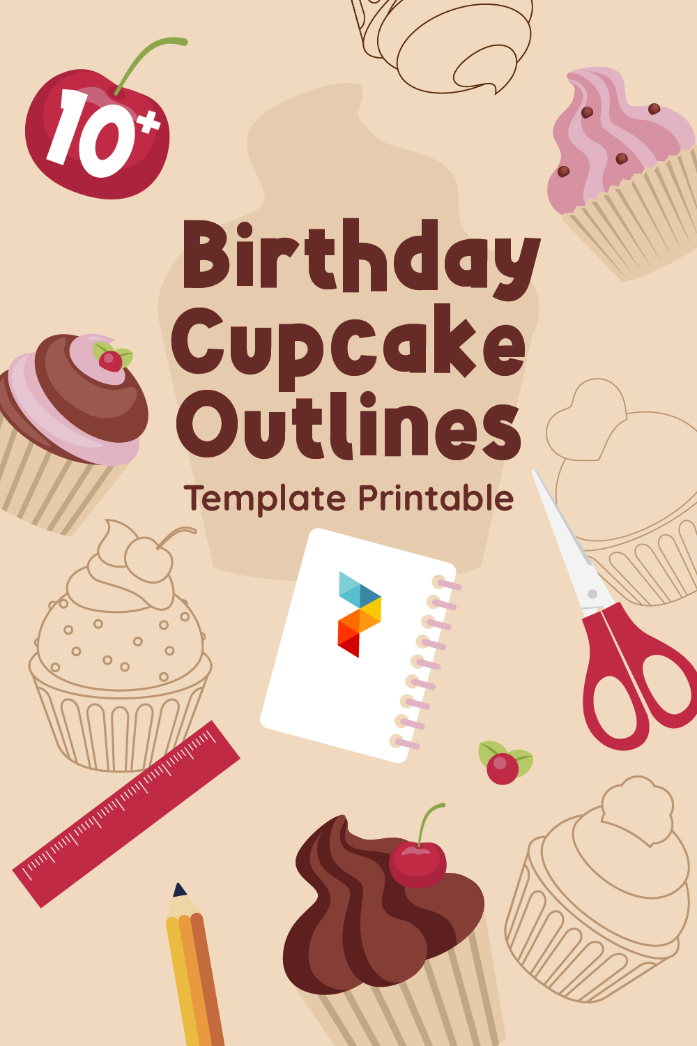 Printable Birthday Cupcake Outlines