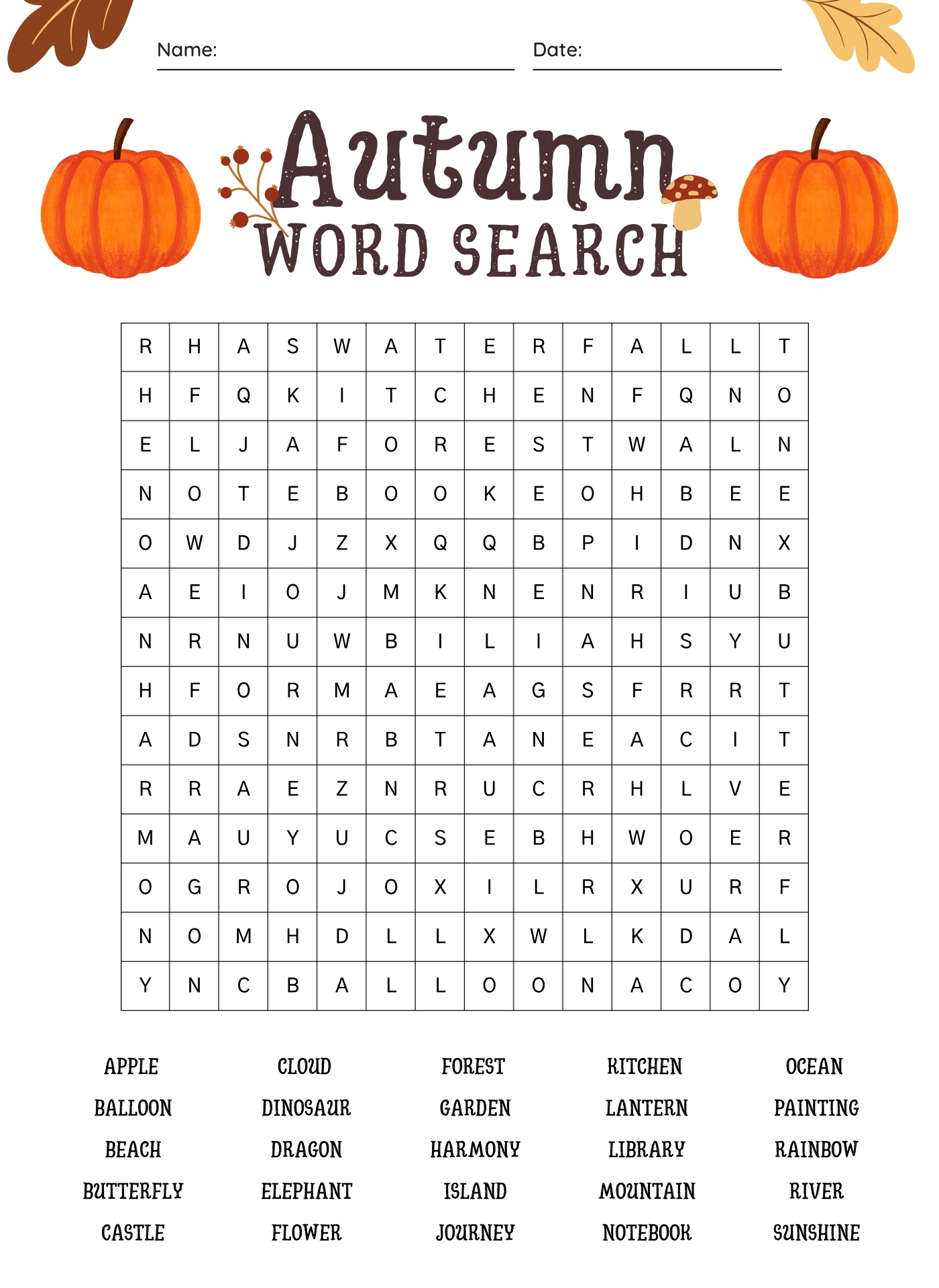 Autumn Word Search Puzzles Printable Autumn Word Search Puzzles Printable
