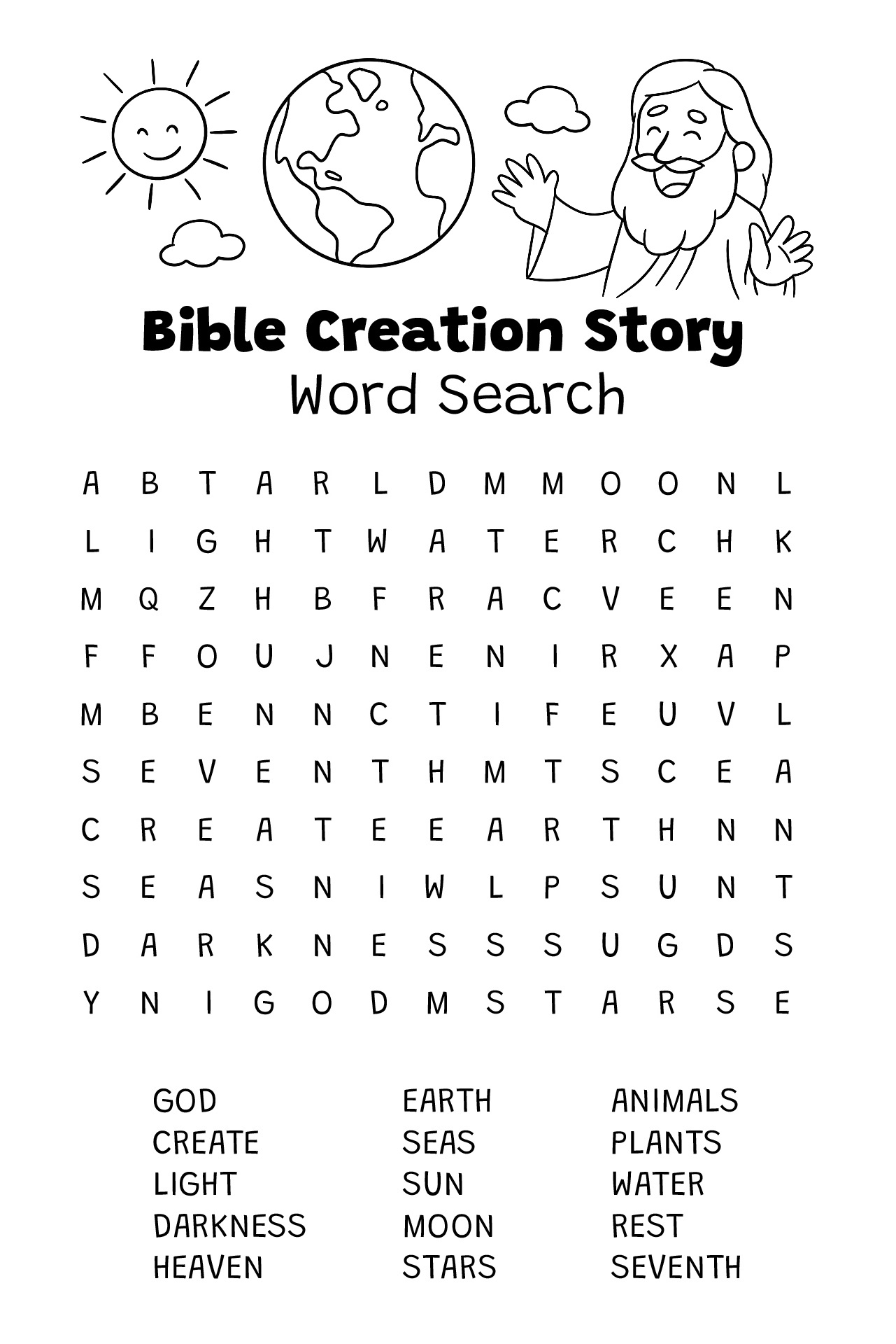 Bible Creation Story Word Search Printable Bible Creation Story Word Search Printable