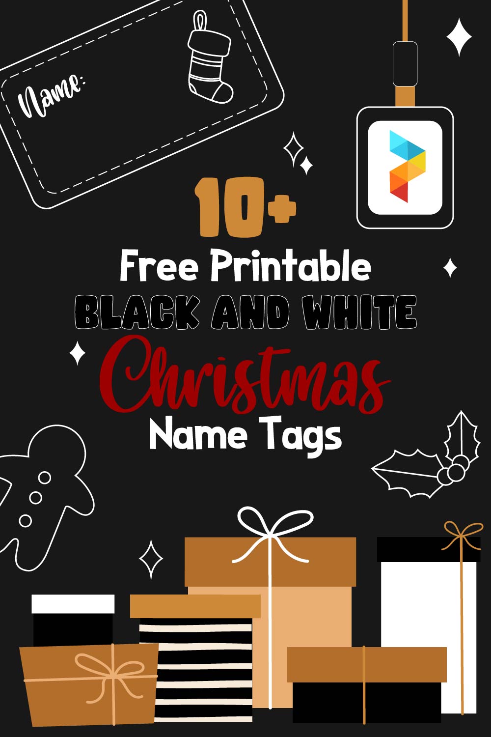 Black And White Christmas Name Tags Black And White Christmas Name Tags