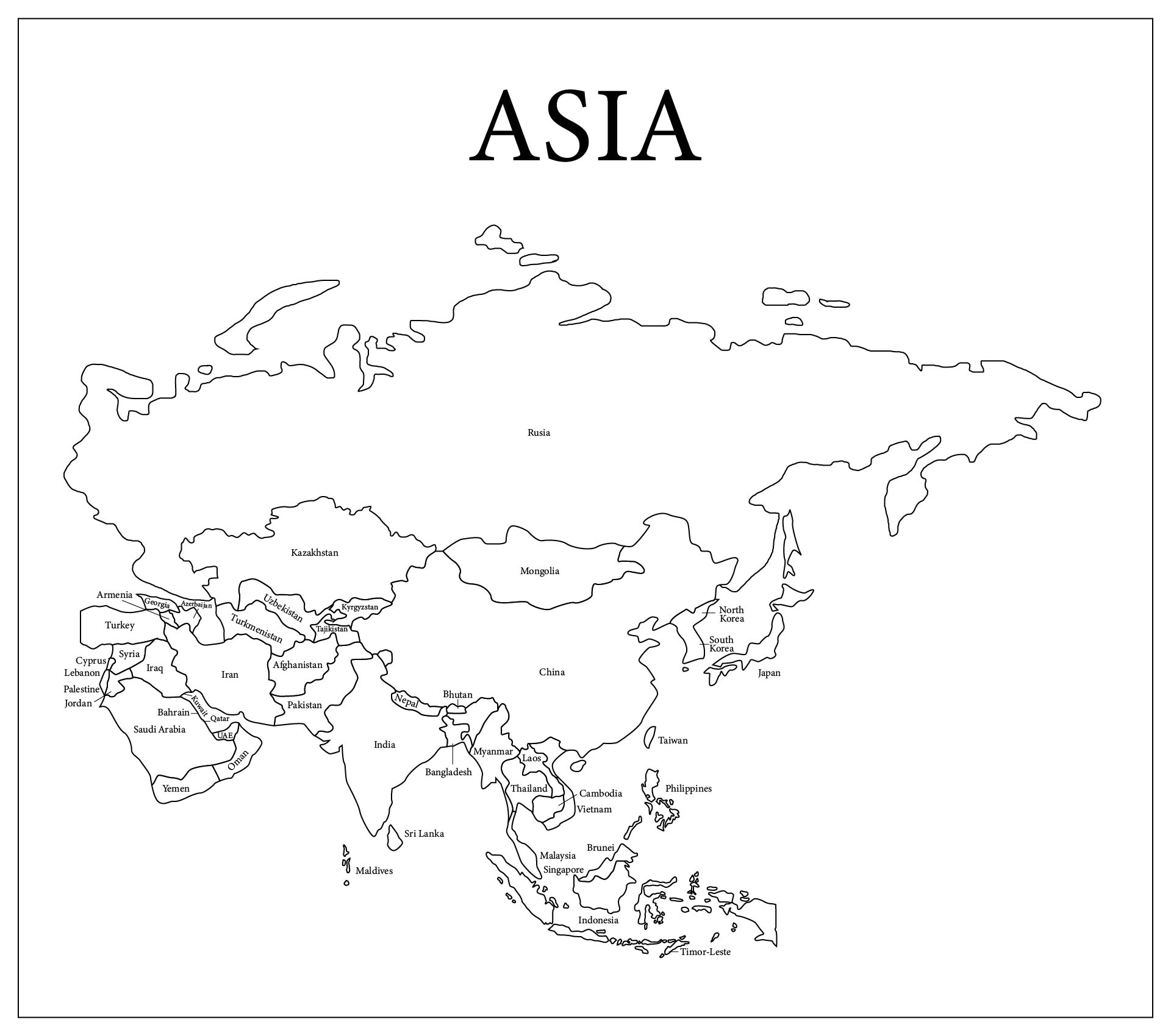 Black and White Detailed Map of Asia Printable Black and White Detailed Map of Asia Printable