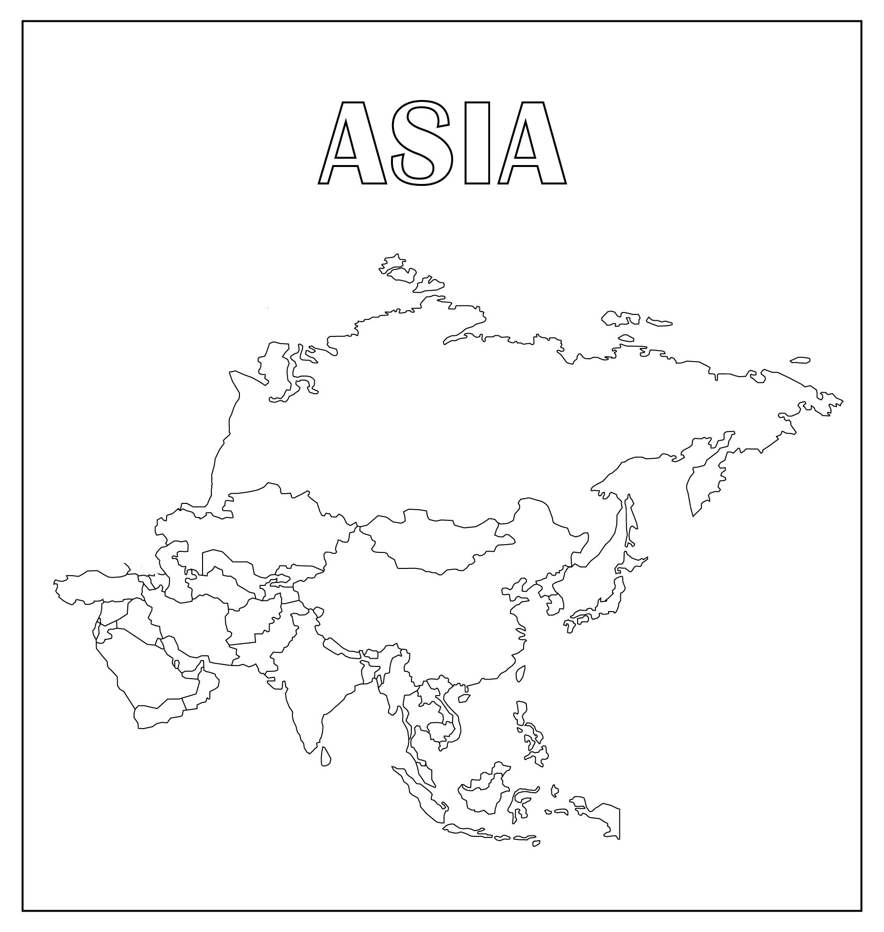 Black and White Political Map of Asia Printable Black and White Political Map of Asia Printable