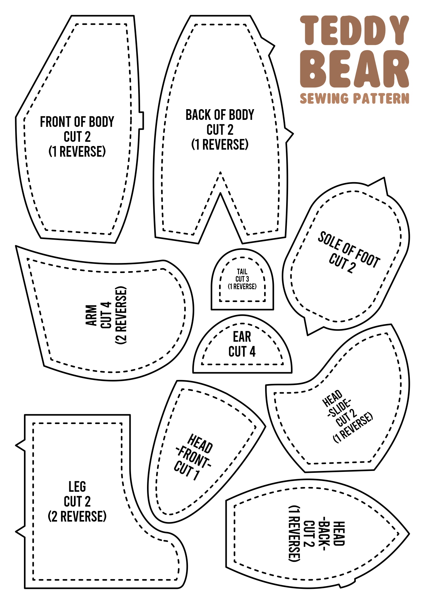 Classic Teddy Bear Pattern Sewing Printable