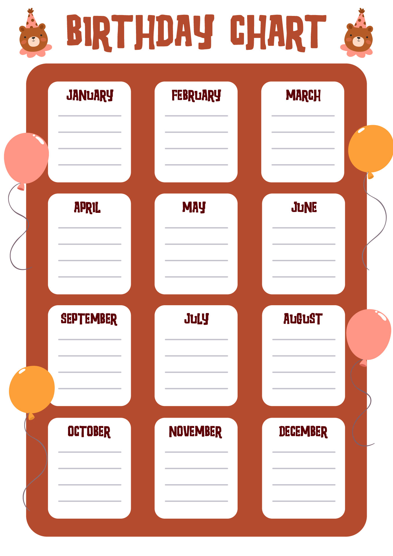 Classroom Birthday Tracker Printable