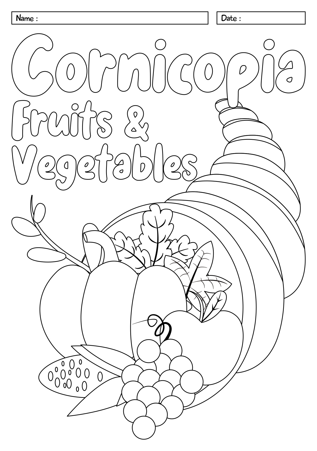 Cornucopia Fruit and Vegetable Coloring Sheets Cornucopia Fruit and Vegetable Coloring Sheets