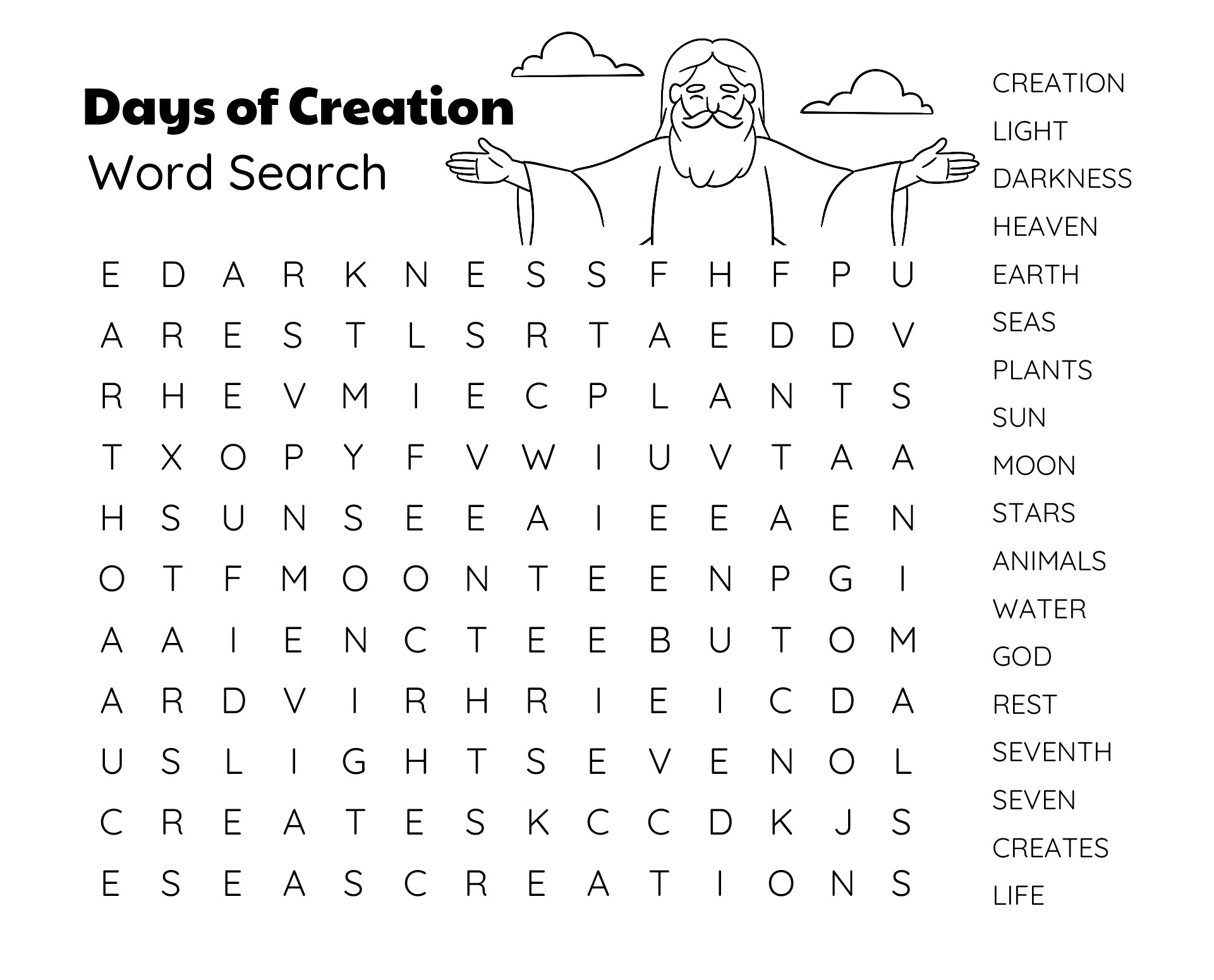 Days of Creation Word Search Worksheet Days of Creation Word Search Worksheet