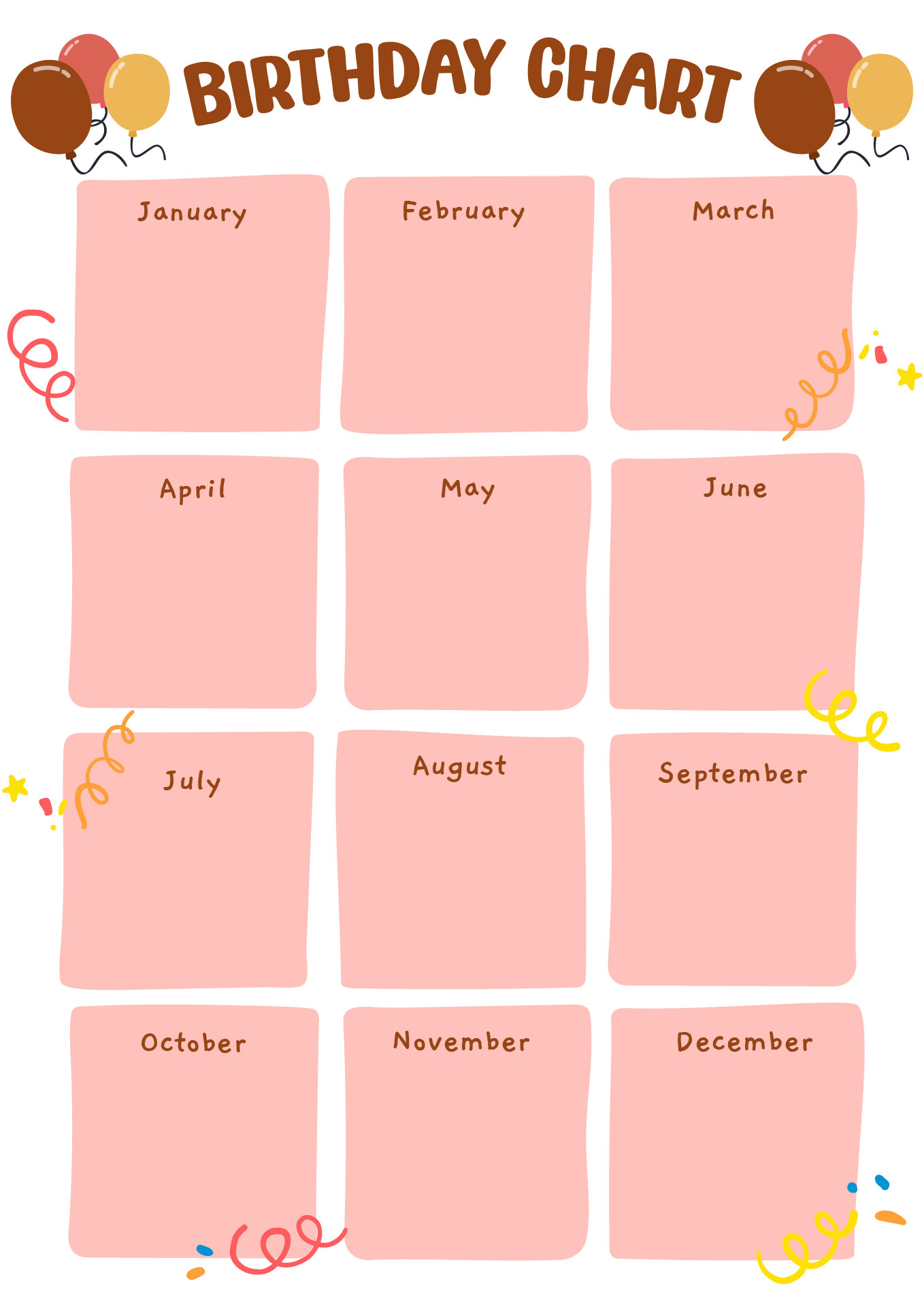 Monthly Birthday Chart for Classrooms