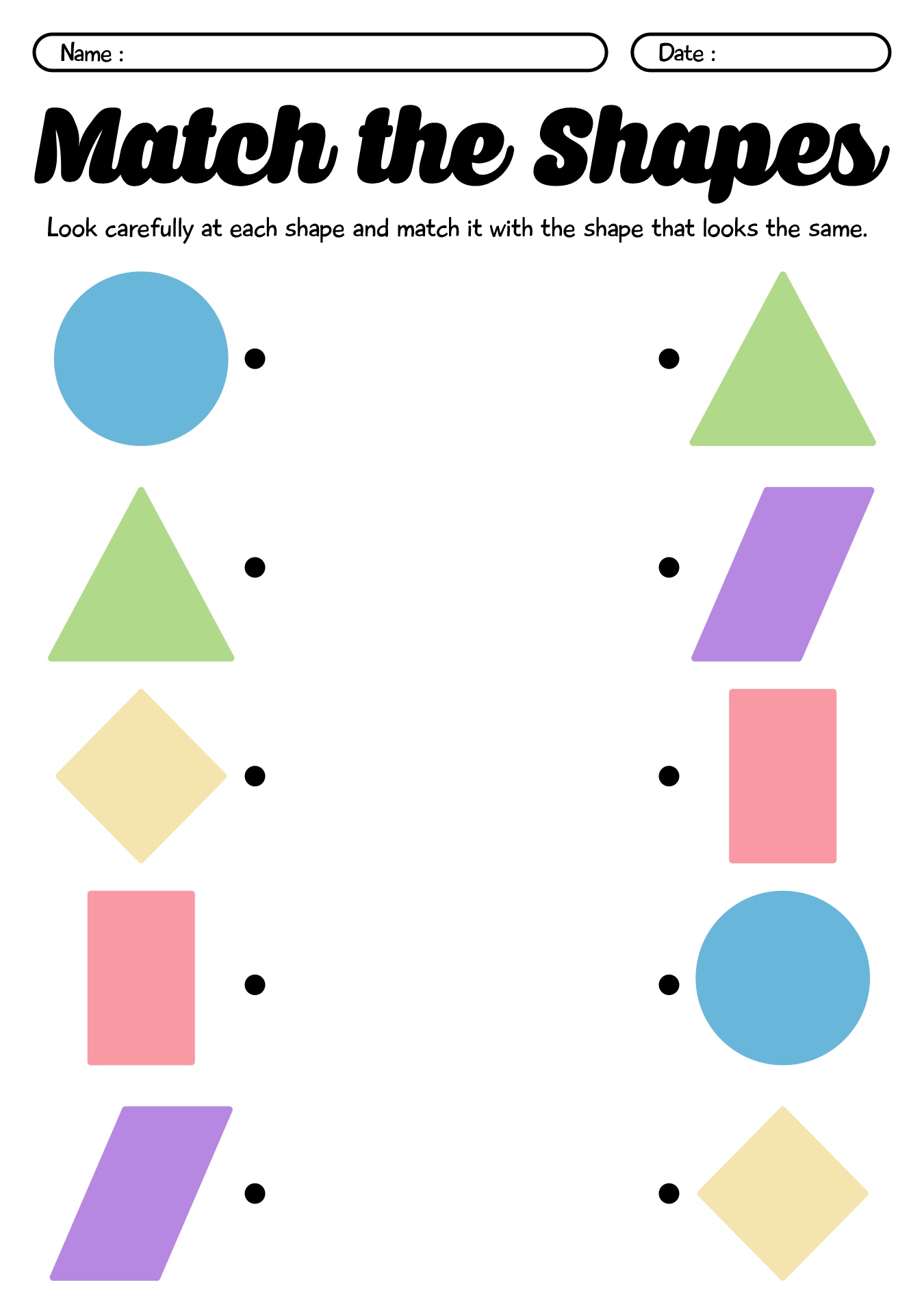 Preschool Matching Worksheets for Shapes