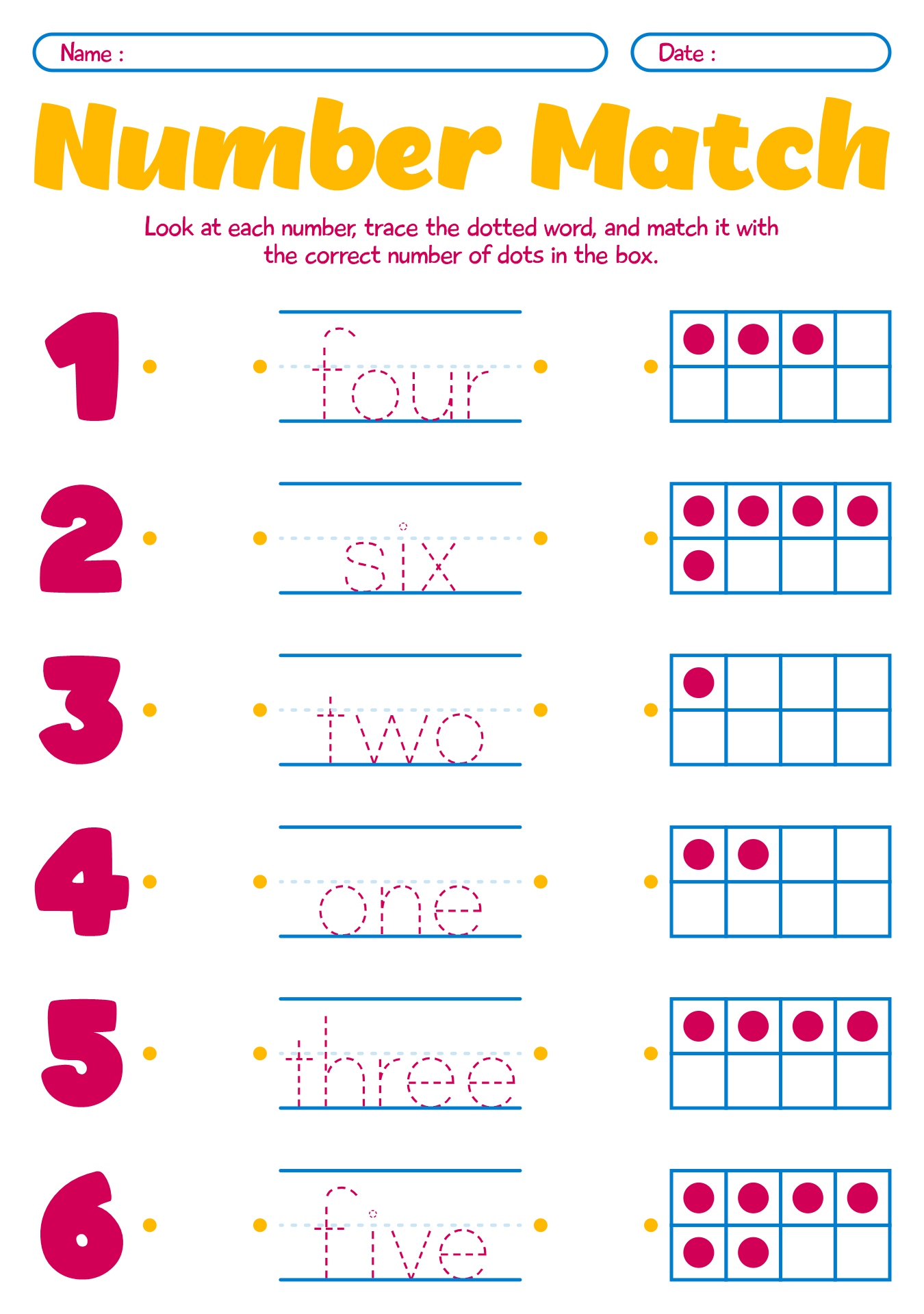 Preschool Number Matching Worksheets