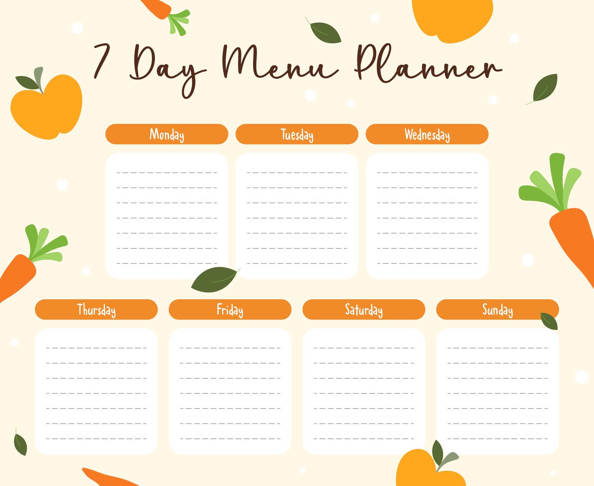 Printable 7-Day Menu Planner Chart Printable 7-Day Menu Planner Chart
