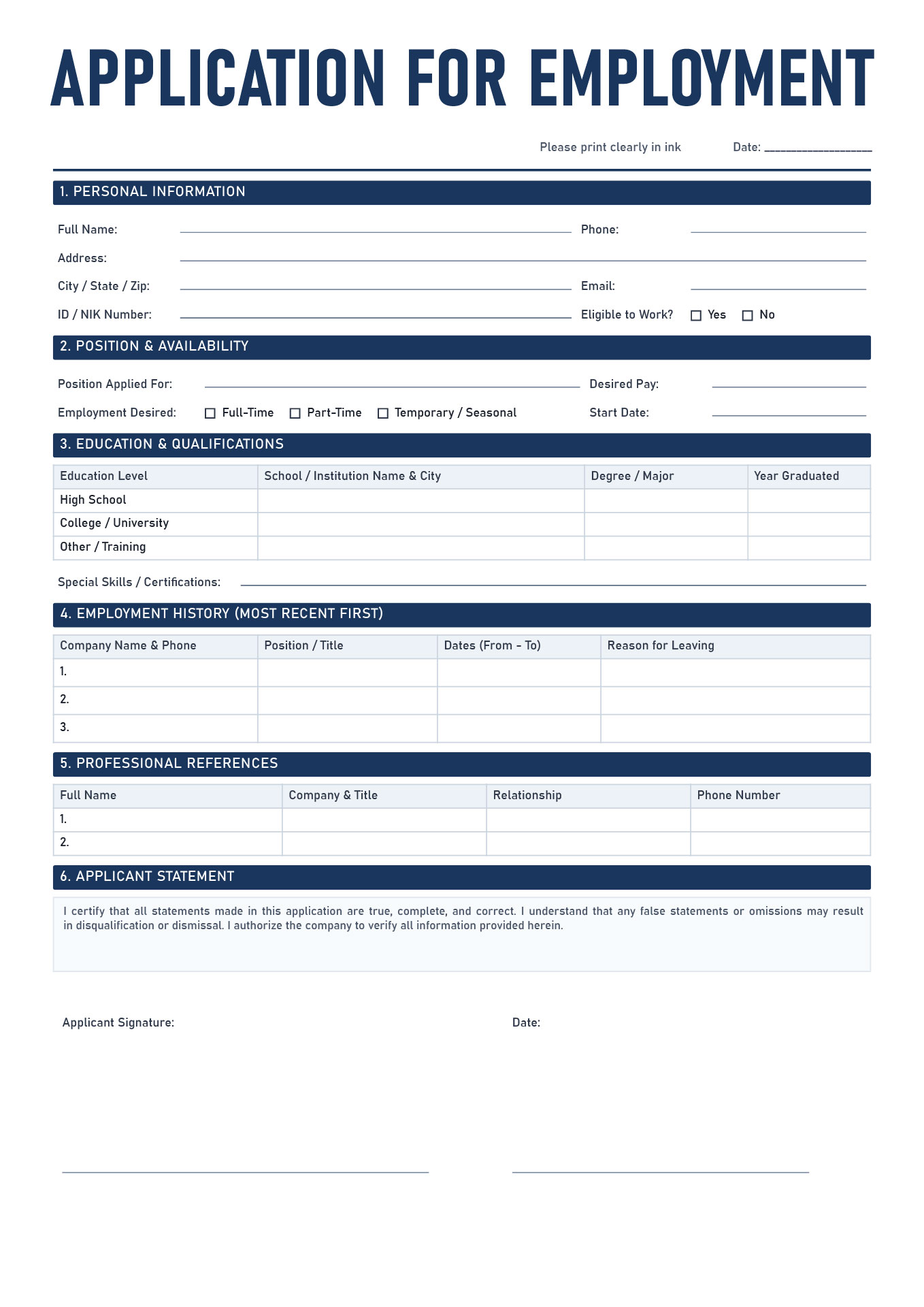 Printable Blank Job Application Form Printable Blank Job Application Form