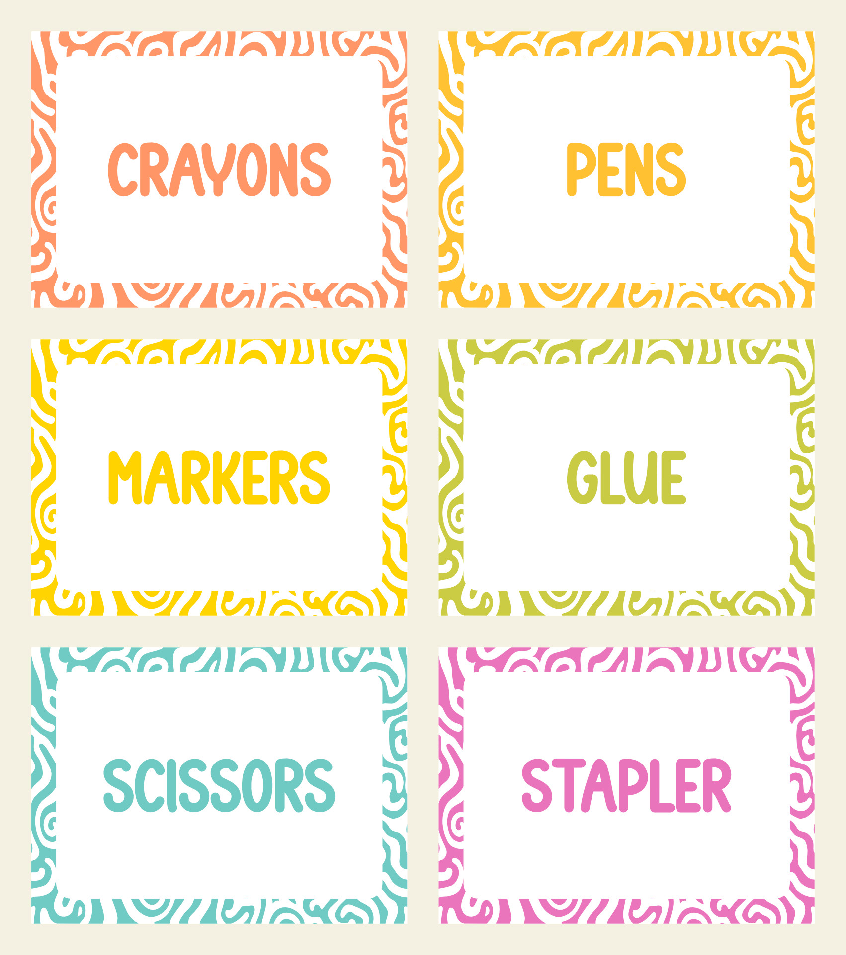 Printable Classroom Labels for Supplies