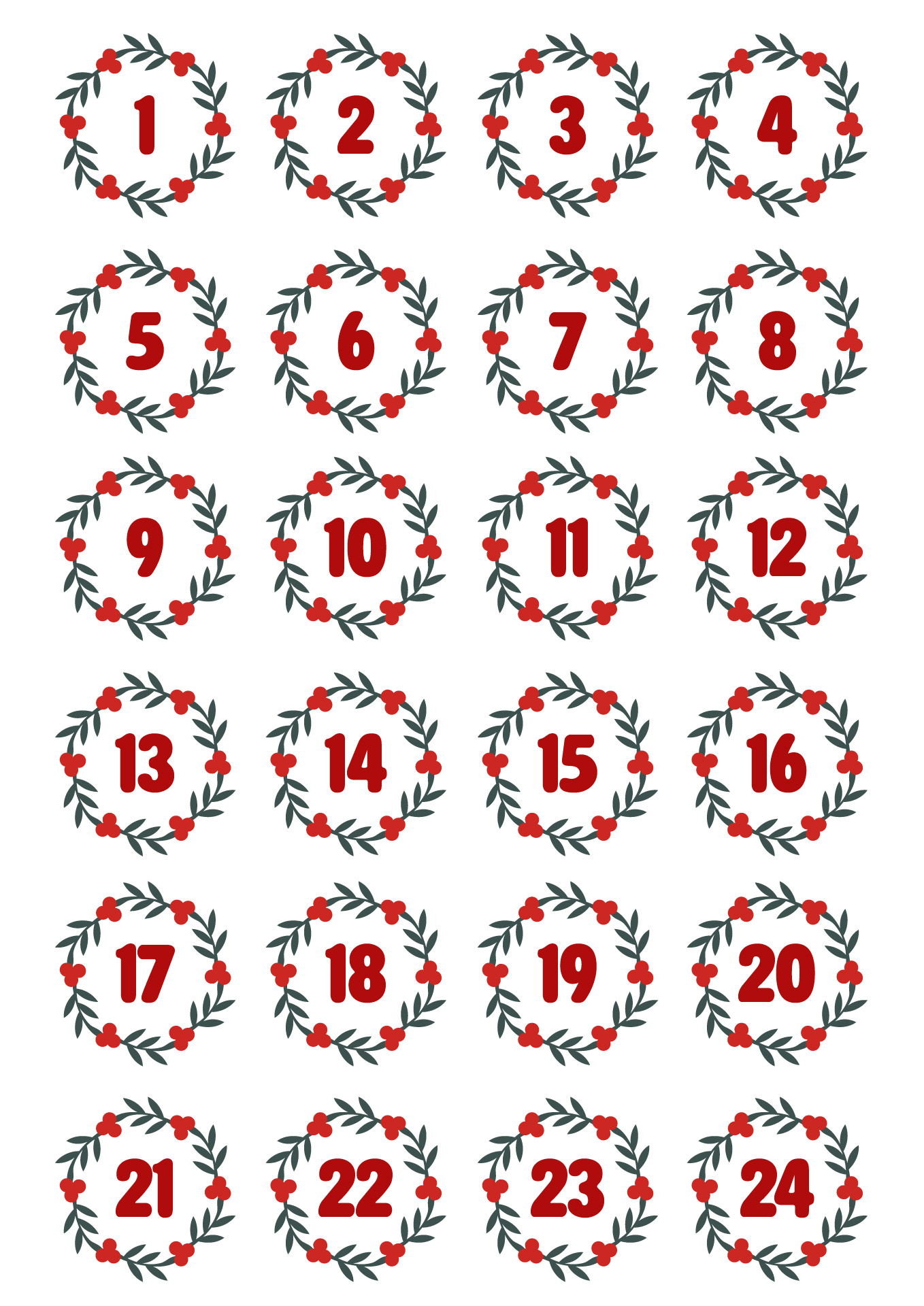 Printable December Advent Calendar Numbers