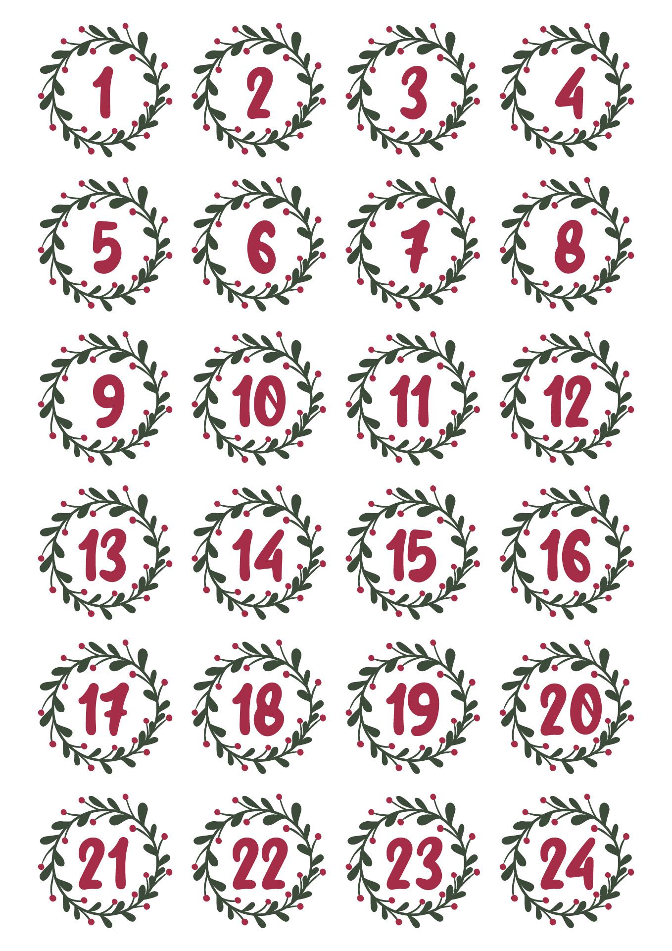 Printable December Christmas Countdown Numbers