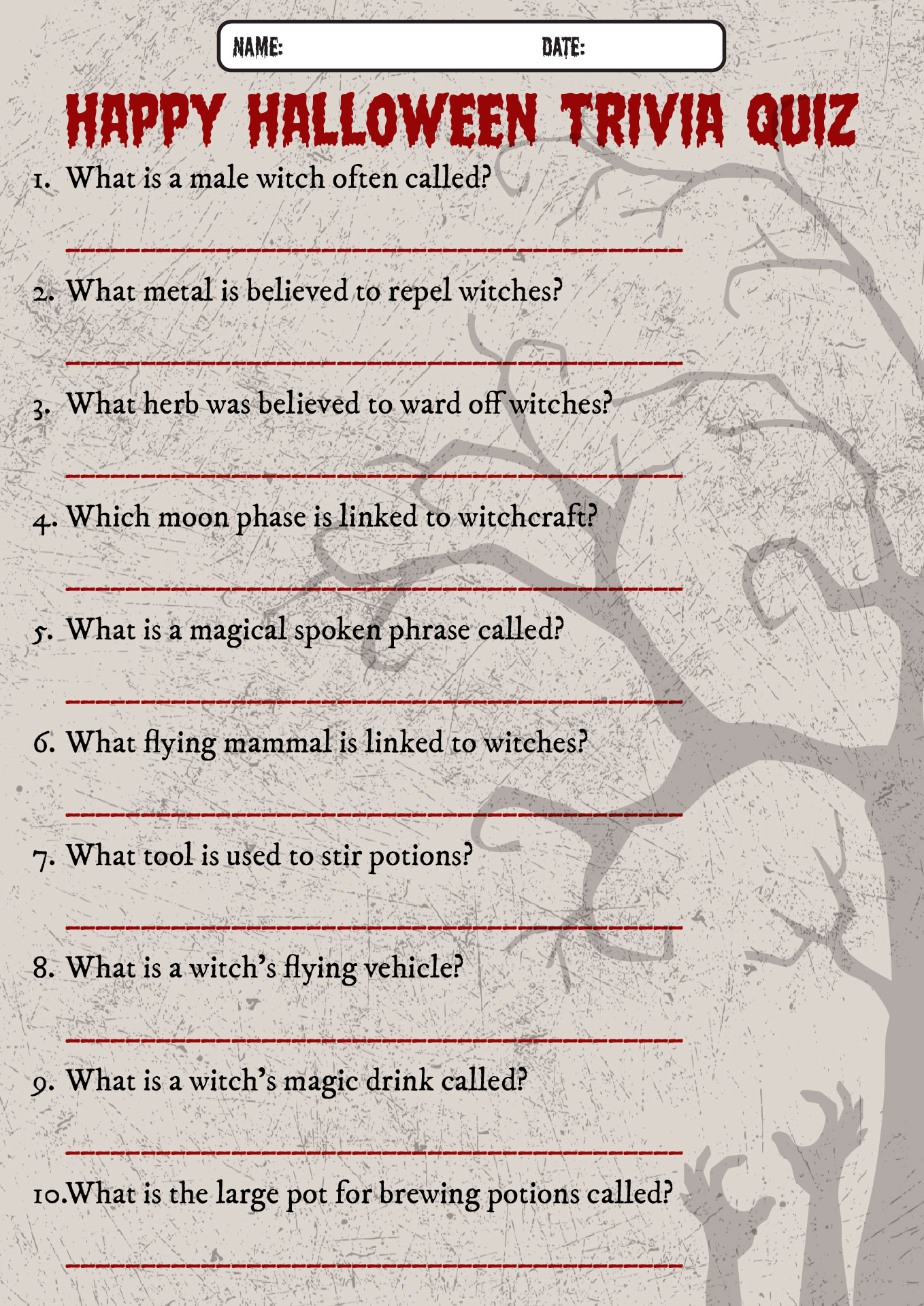 Printable Halloween All Things Topics Trivia Quiz Printable Halloween All Things Topics Trivia Quiz