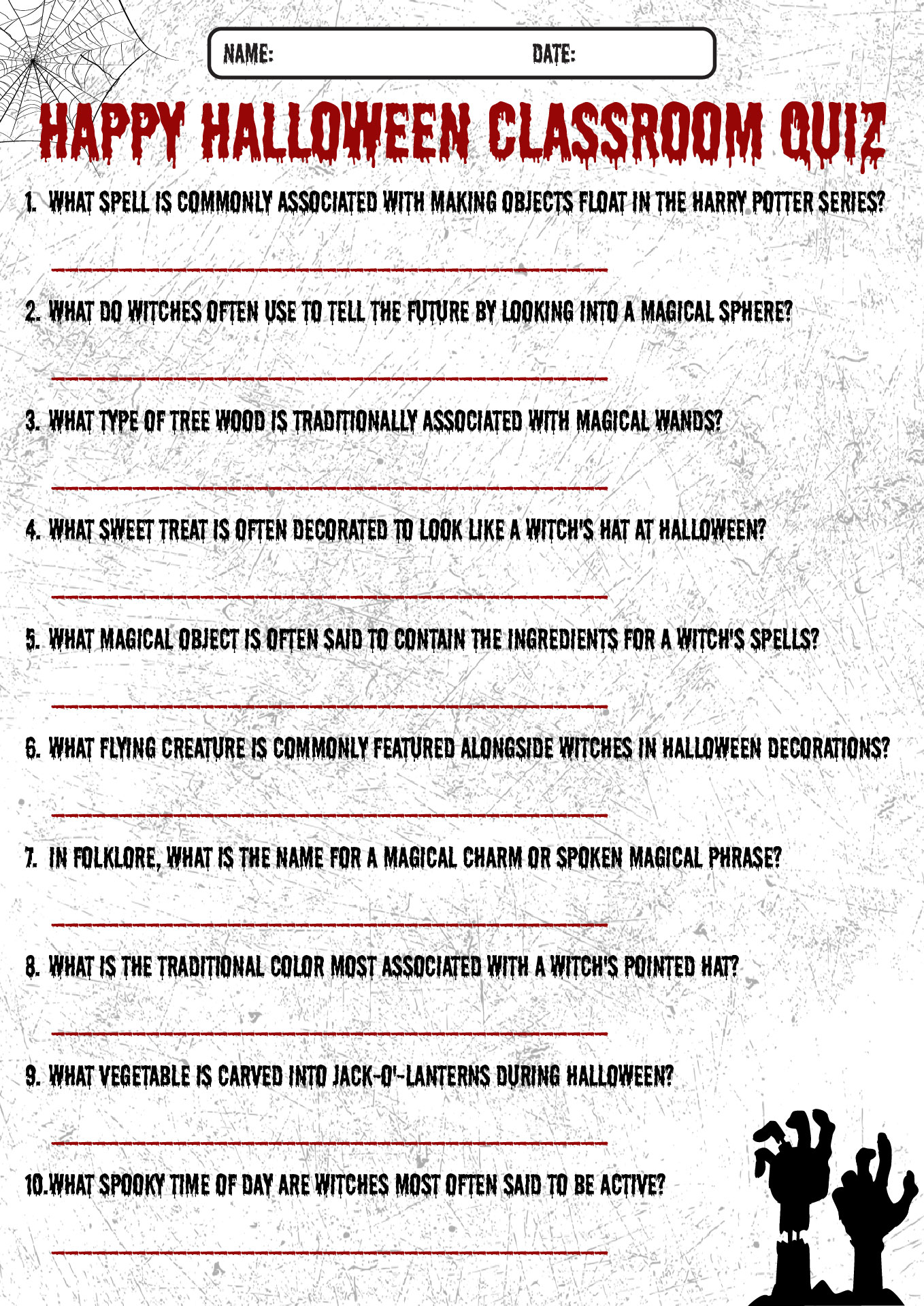 Printable Happy Halloween Classroom Quiz Printable Happy Halloween Classroom Quiz