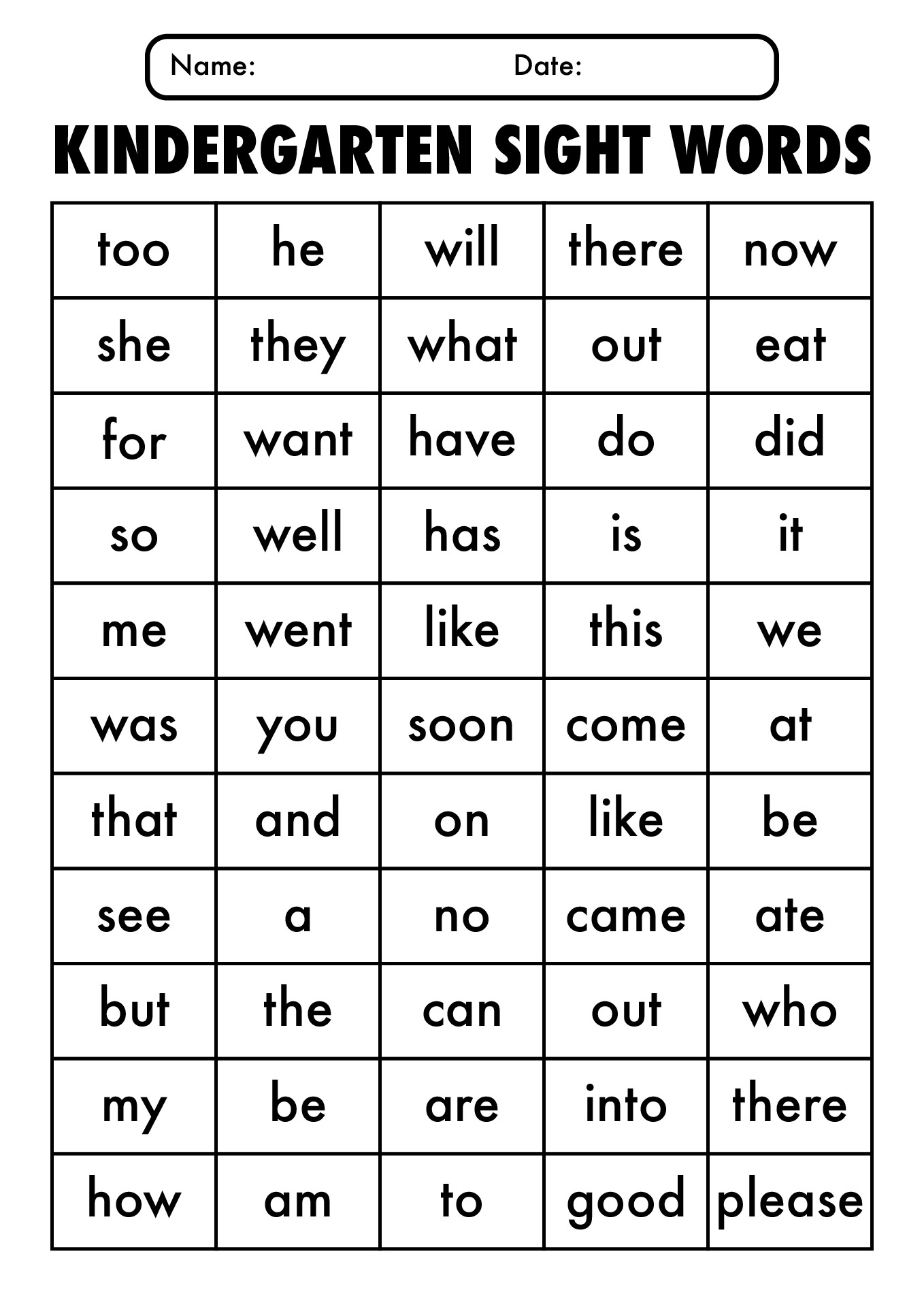 Printable Kindergarten Sight Words Worksheets Printable Kindergarten Sight Words Worksheets