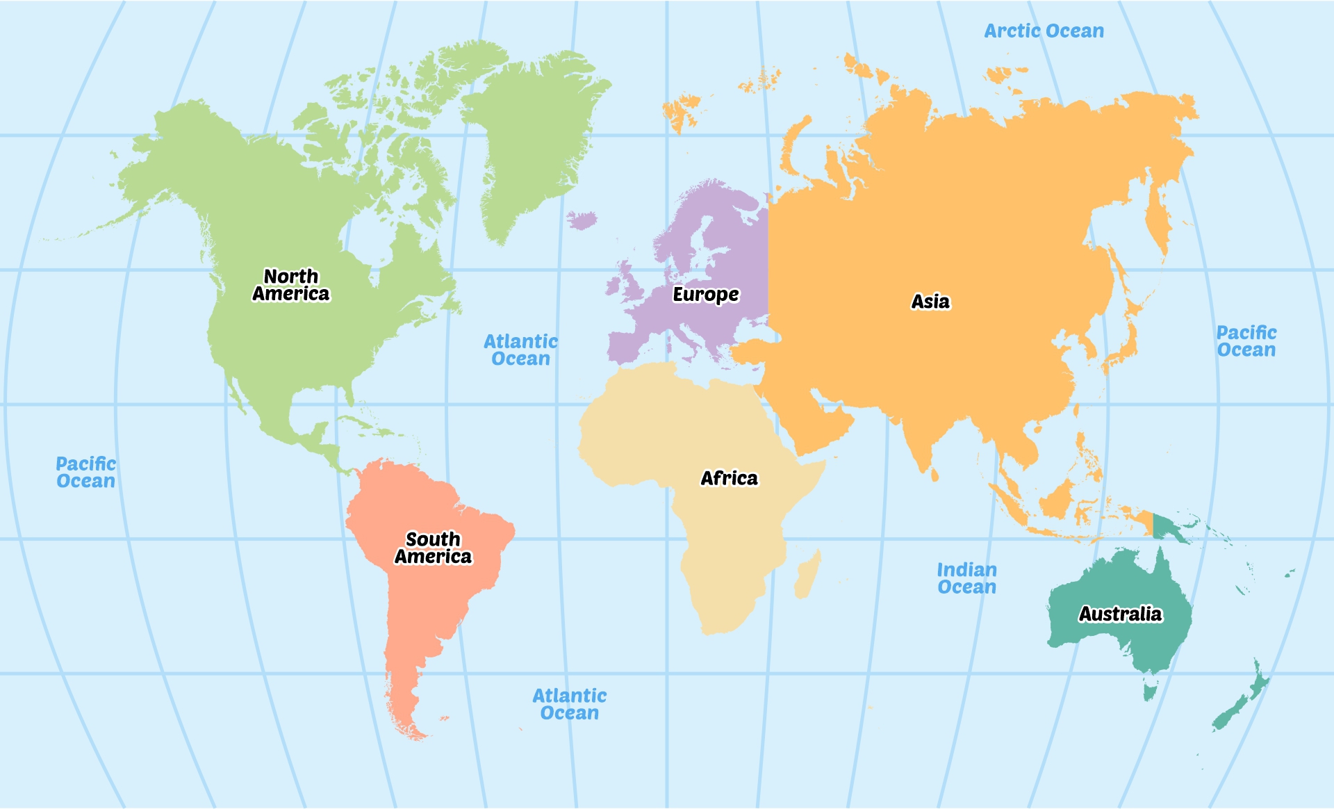 Printable Labeled World Map with Oceans Printable Labeled World Map with Oceans