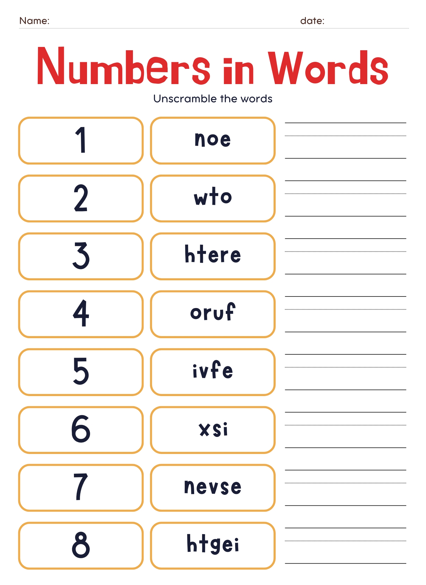 Printable List of Spelling Number Words Printable List of Spelling Number Words