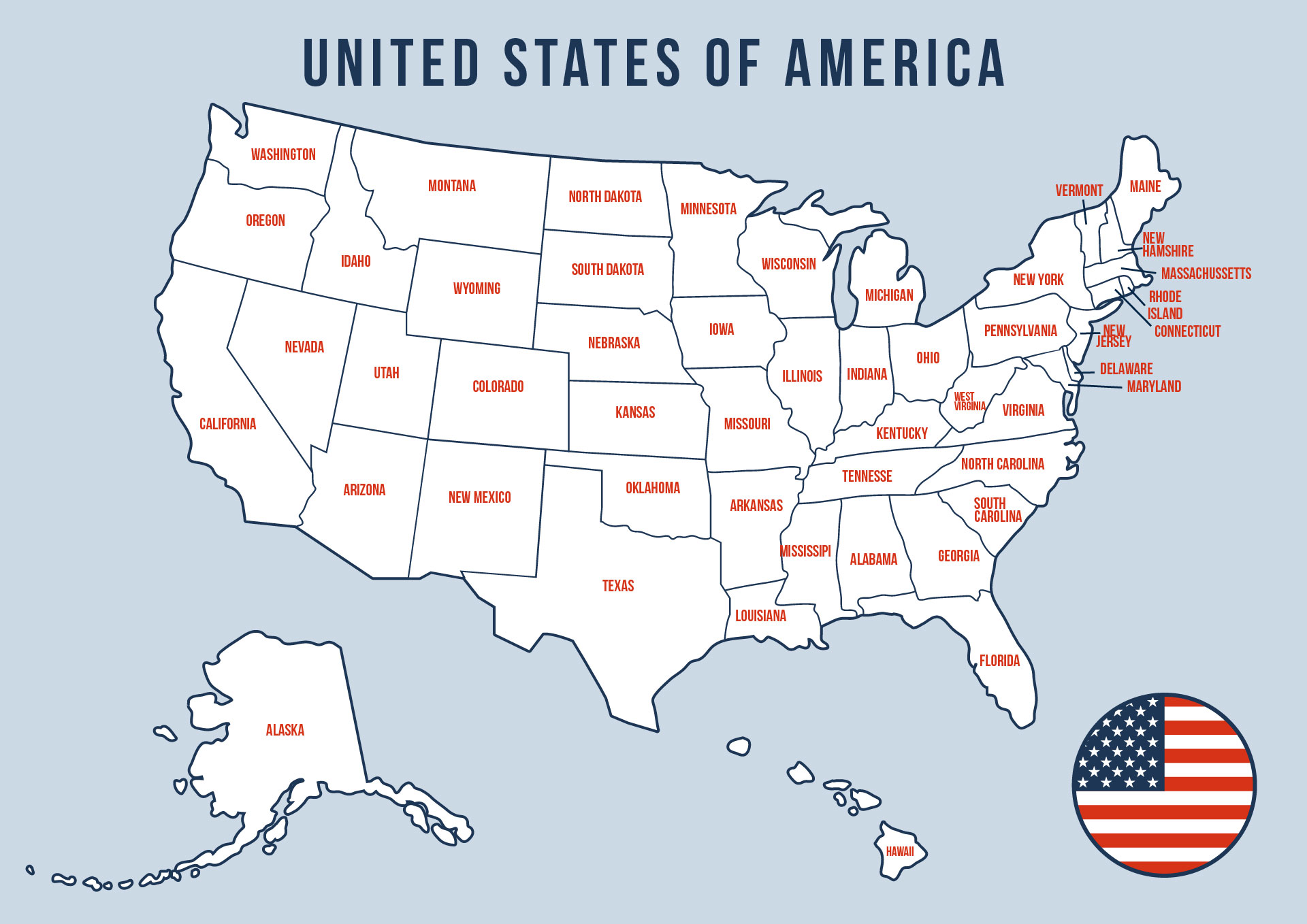 Printable Map of All 50 US States Printable Map of All 50 US States