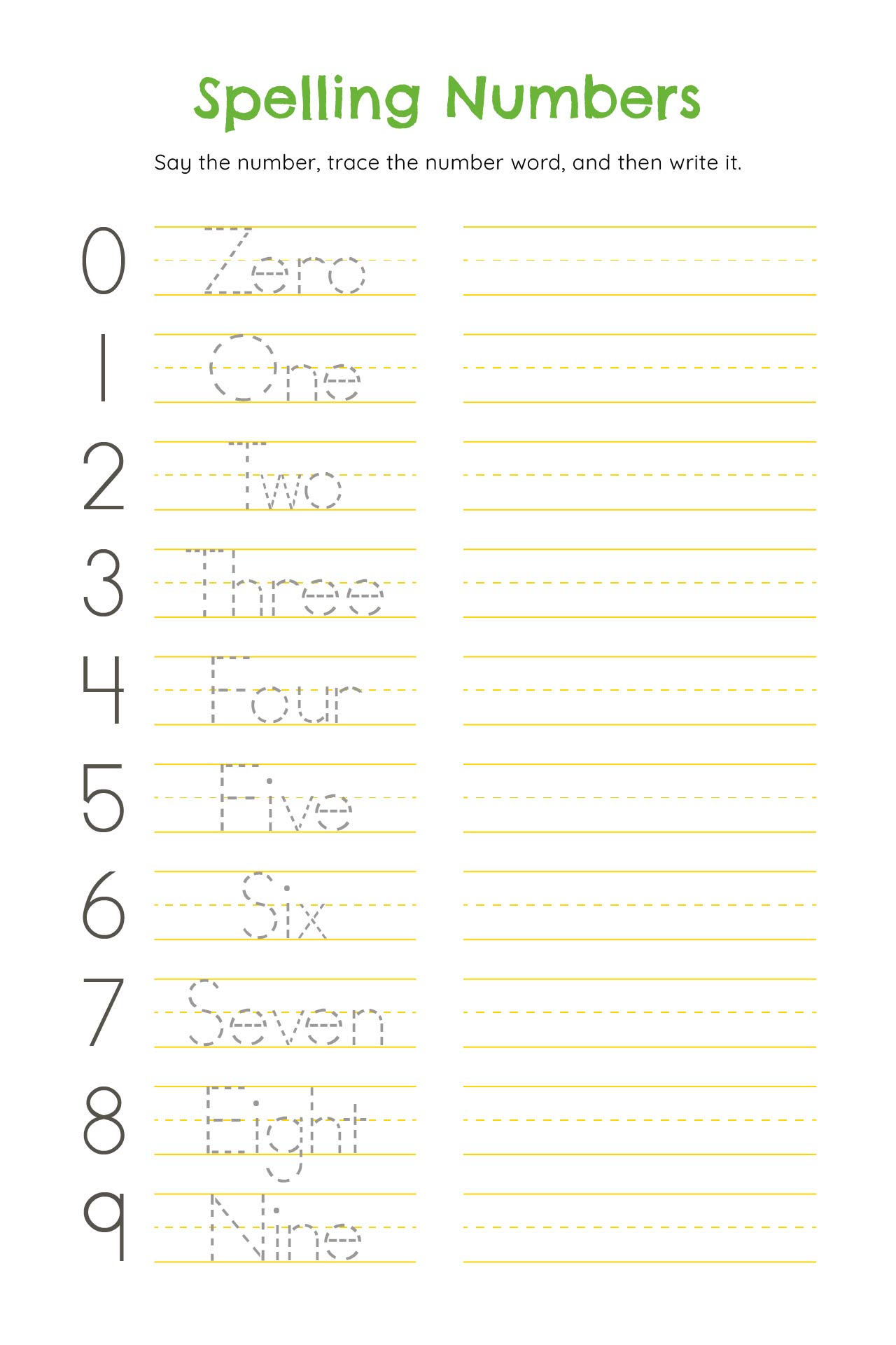 Printable Number Words Writing Practice Sheets