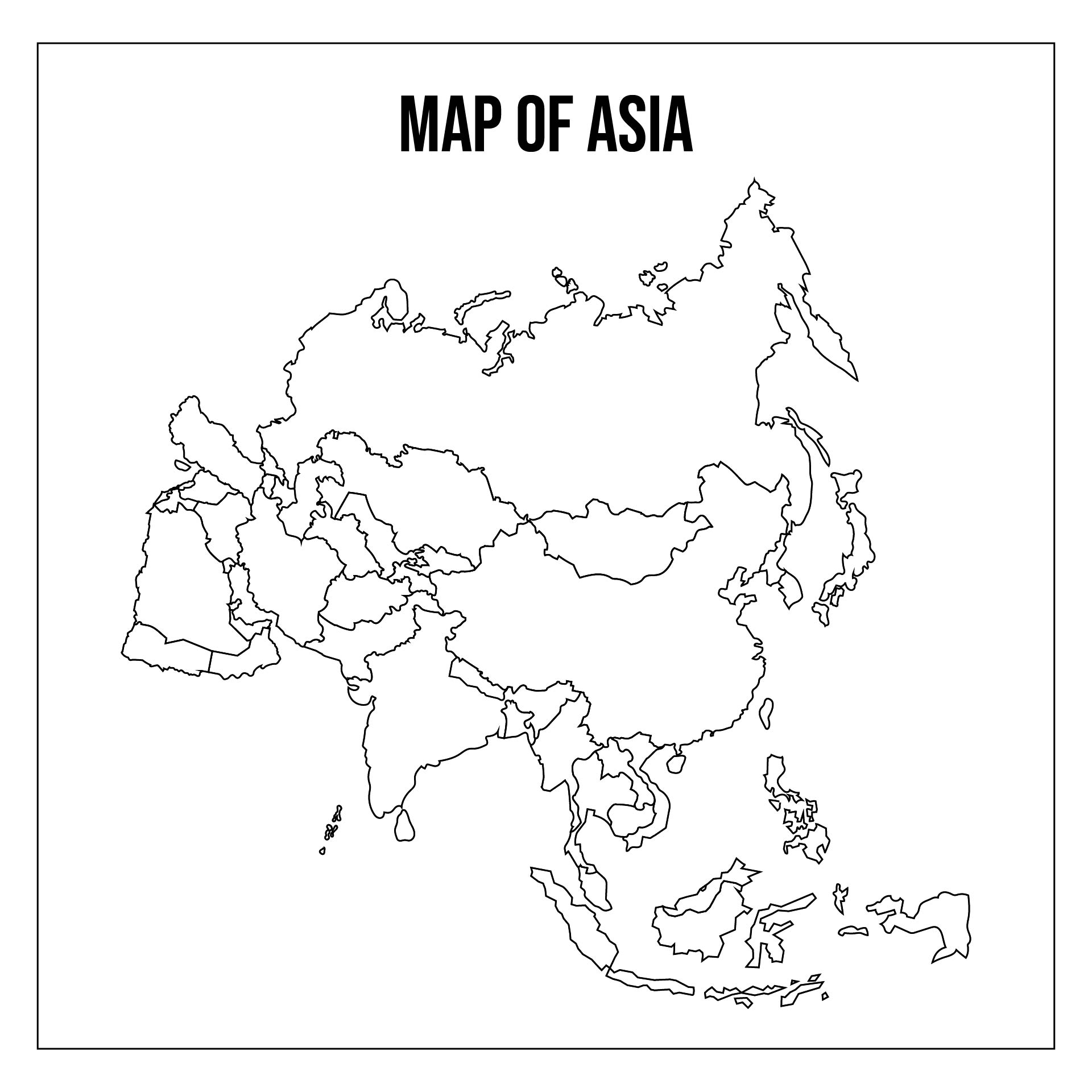 Printable Outline Map of Asia in Black and White Printable Outline Map of Asia in Black and White