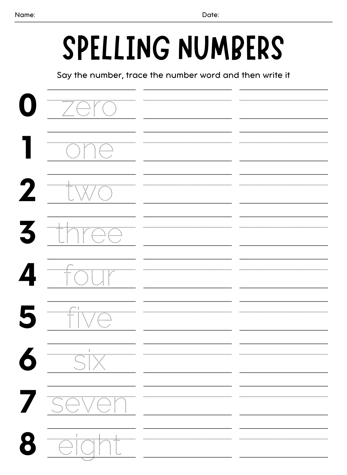 Printable Spelling Number Words Practice Sheet Printable Spelling Number Words Practice Sheet