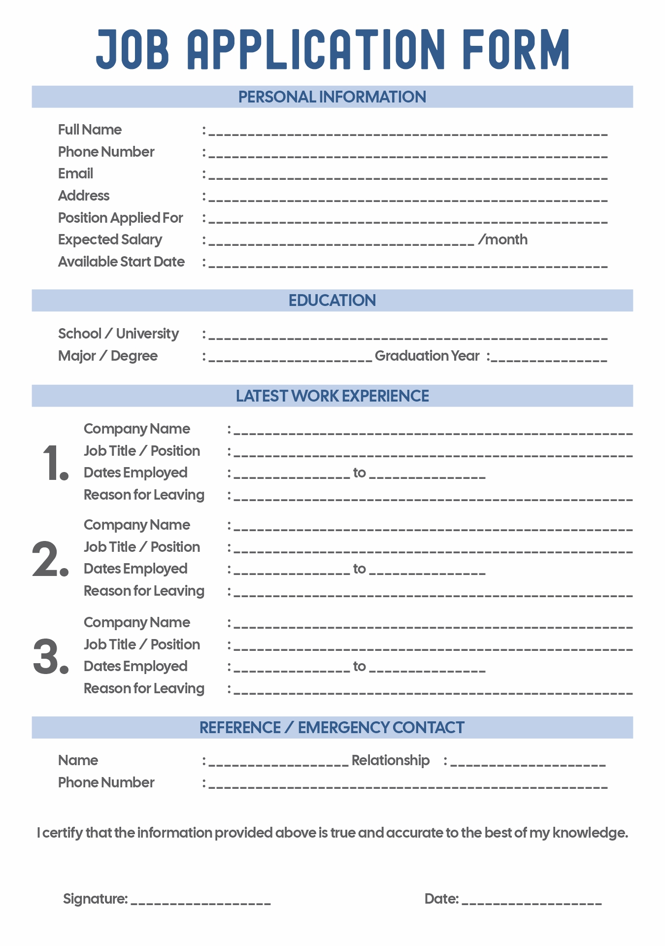 Printable Standard Blank Job Application Printable Standard Blank Job Application