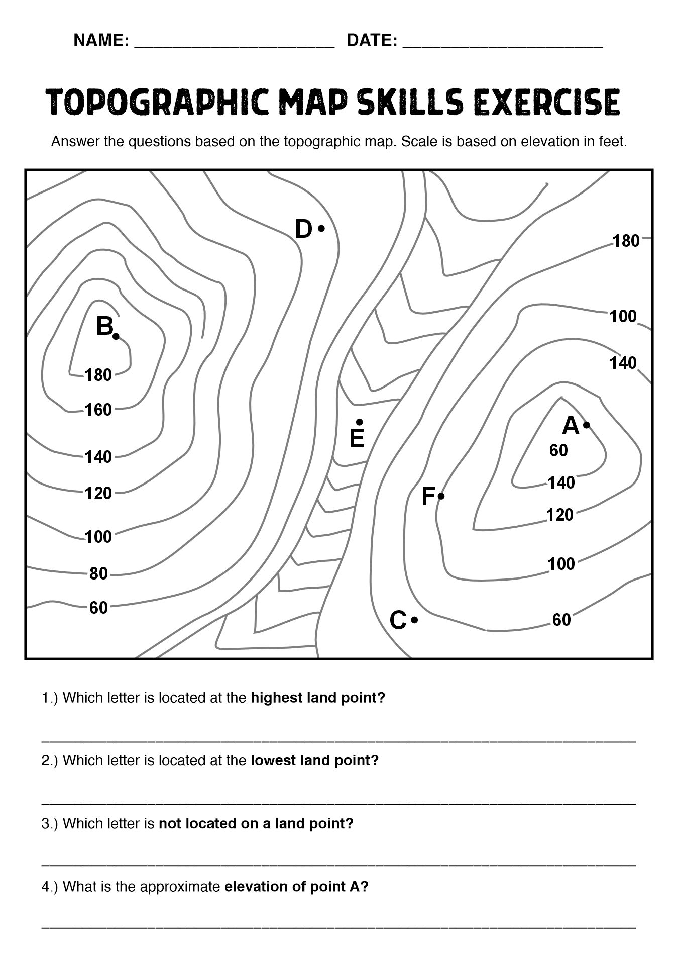 Printable Topographic Map Skills Worksheets Printable Topographic Map Skills Worksheets