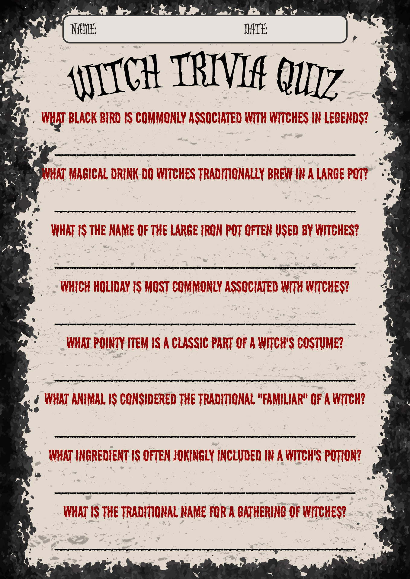 Printable Witch Trivia Quiz For Halloween Printable Witch Trivia Quiz For Halloween