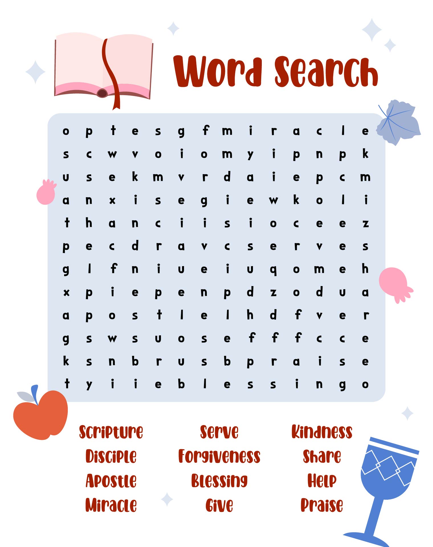 Printable Word Search for Sunday School Classes Printable Word Search for Sunday School Classes