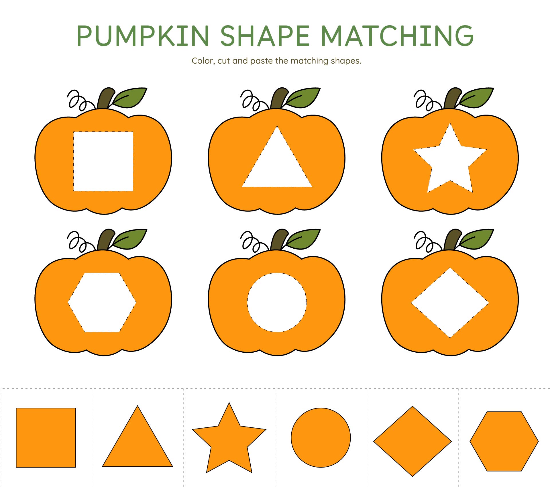 Pumpkin Shape Matching Preschool Fall Worksheets Pumpkin Shape Matching Preschool Fall Worksheets