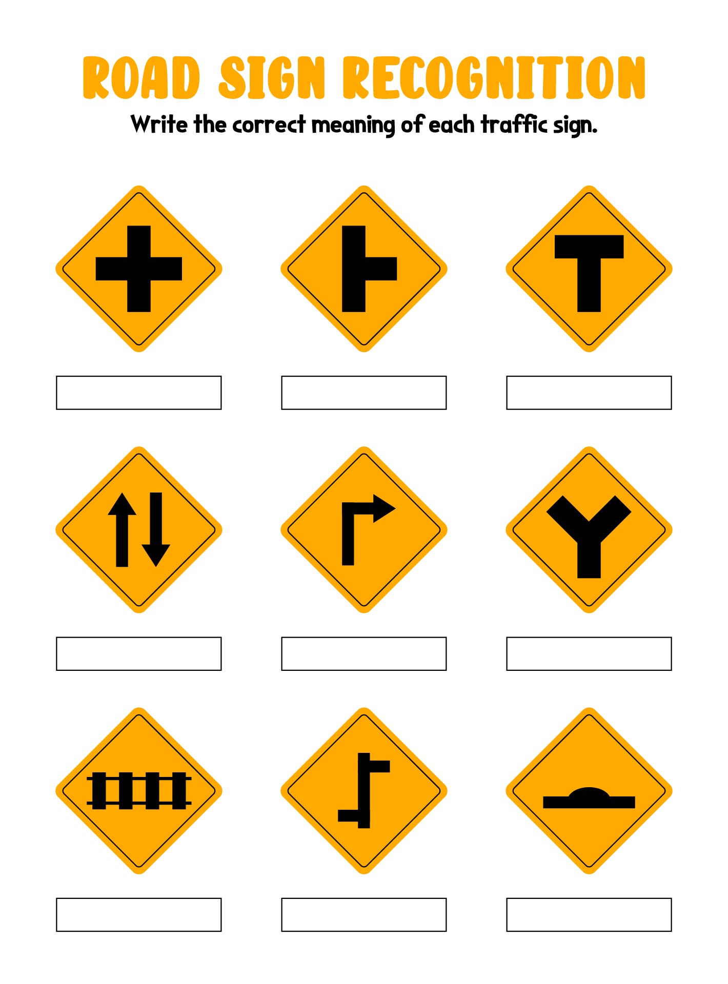 Road Sign Recognition Test Sheets to Print Road Sign Recognition Test Sheets to Print