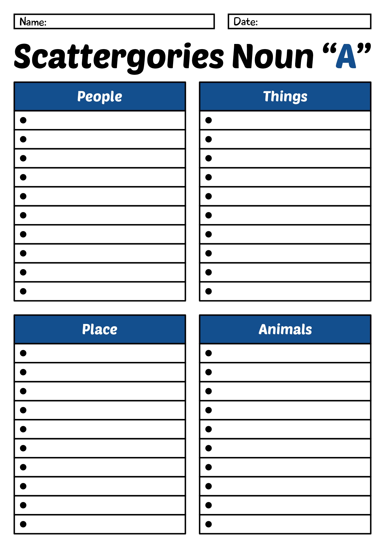 Scattergories Classroom Activity Pages Scattergories Classroom Activity Pages