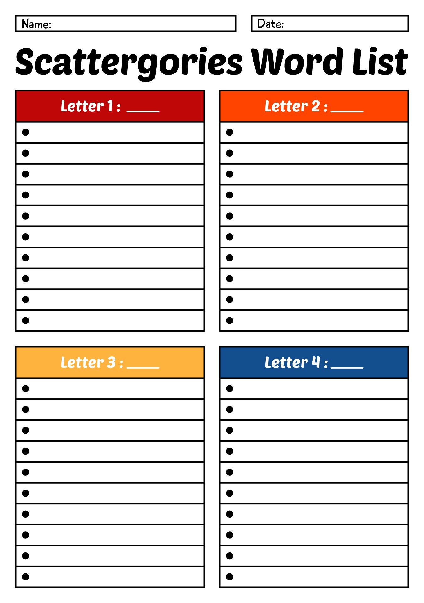 Scattergories Word Game Practice Worksheets Scattergories Word Game Practice Worksheets