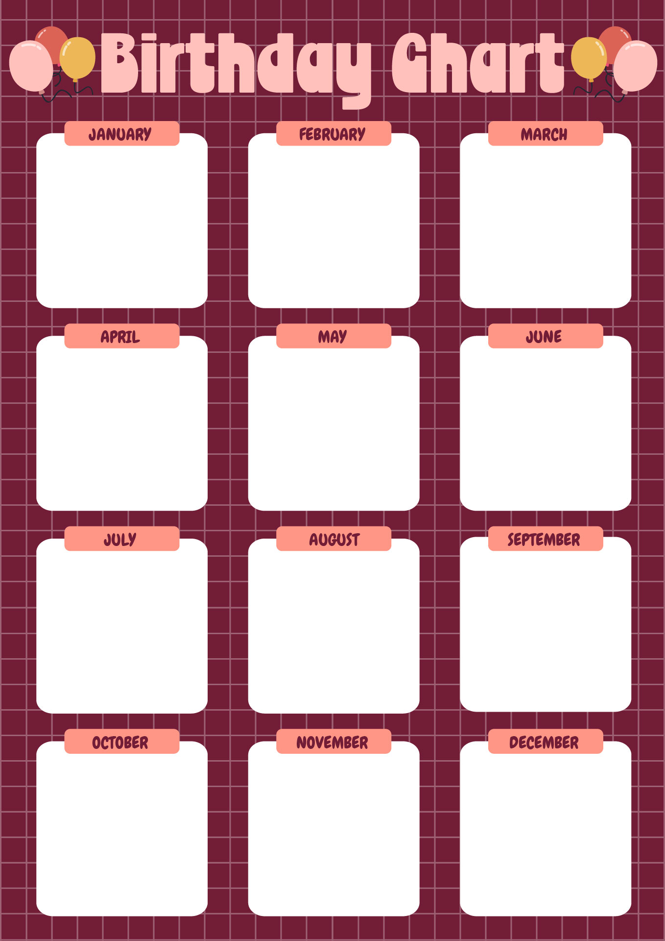 Teachers Birthday Calendar for Students