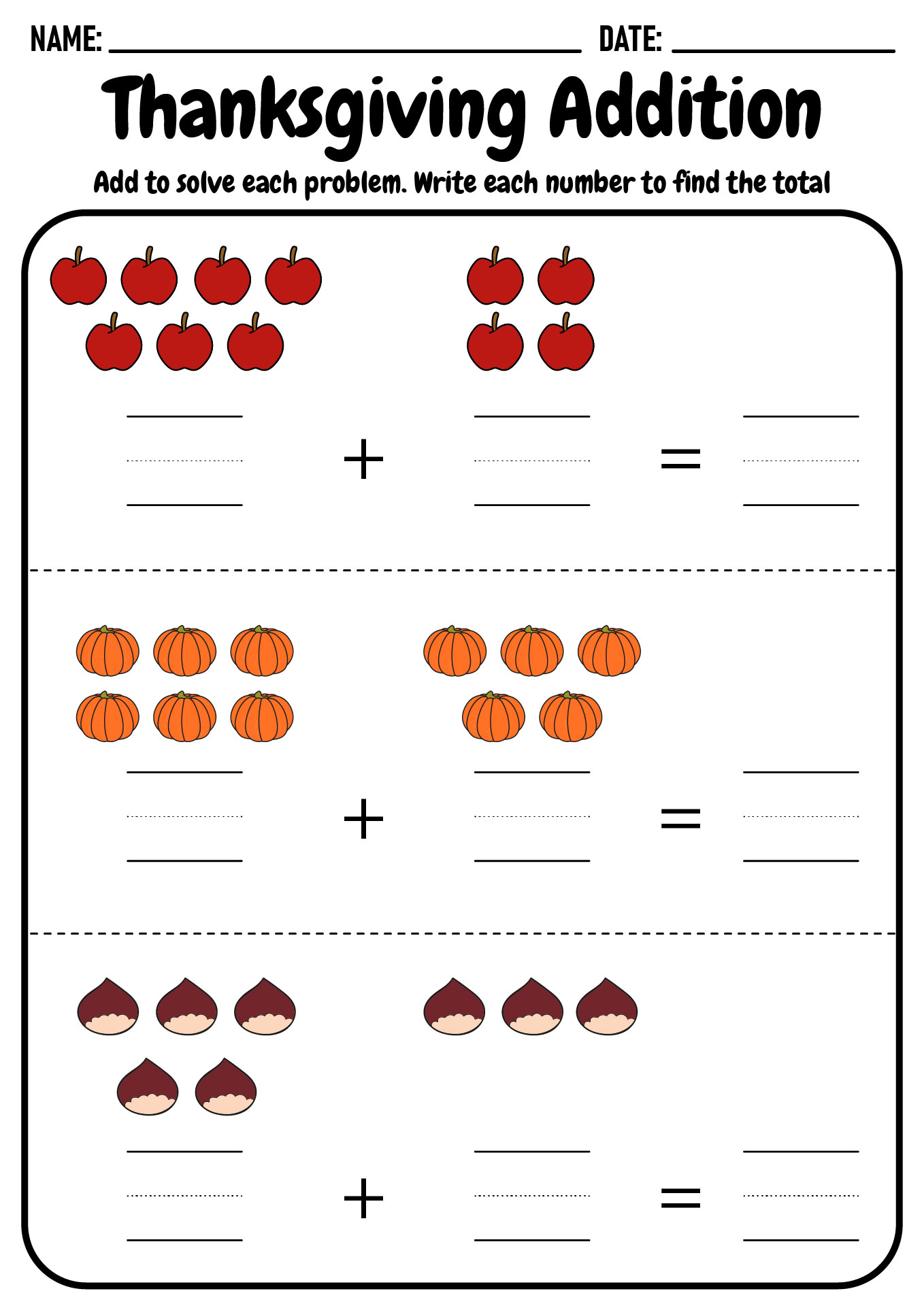 Thanksgiving Addition Worksheets for Kindergarten Thanksgiving Addition Worksheets for Kindergarten