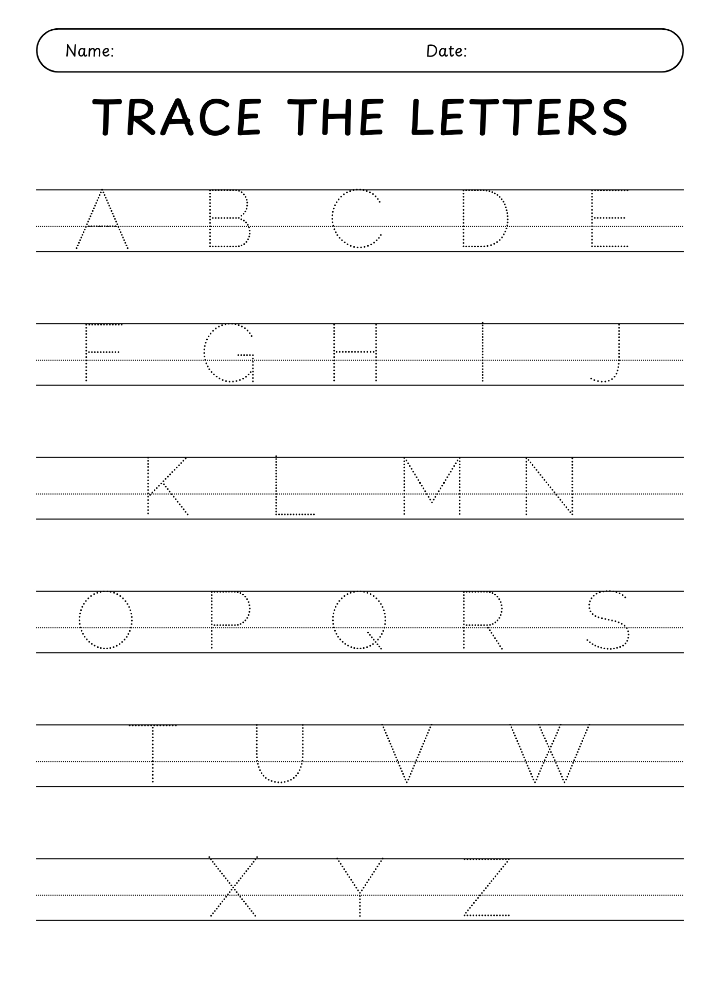 Upper Case Alphabet Letter Tracing Worksheets